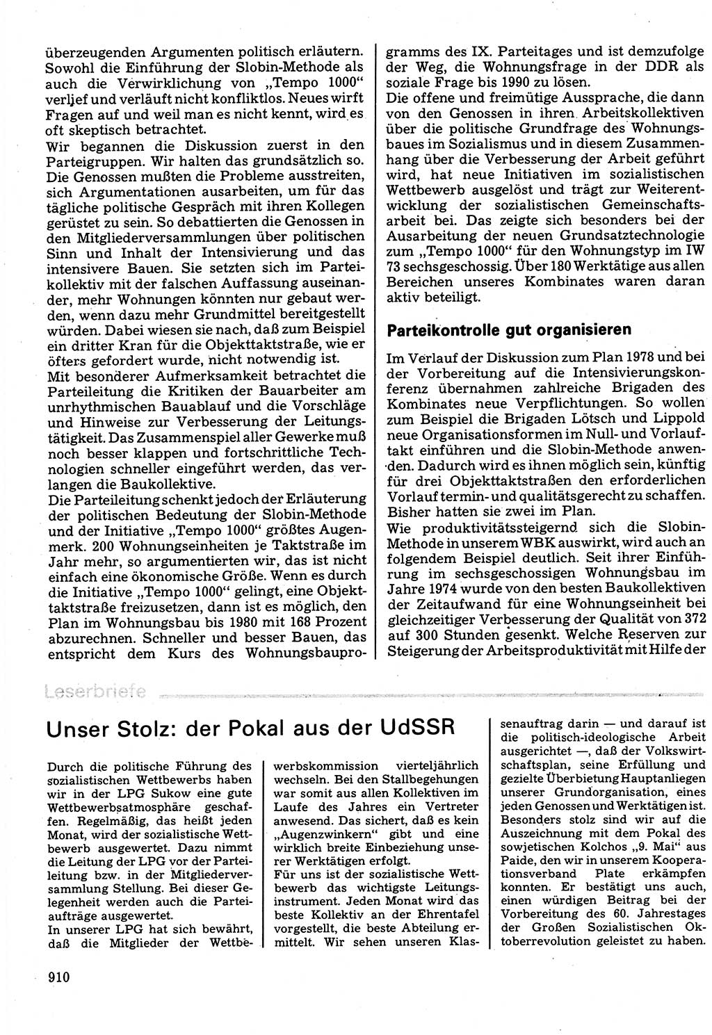 Neuer Weg (NW), Organ des Zentralkomitees (ZK) der SED (Sozialistische Einheitspartei Deutschlands) für Fragen des Parteilebens, 32. Jahrgang [Deutsche Demokratische Republik (DDR)] 1977, Seite 910 (NW ZK SED DDR 1977, S. 910)