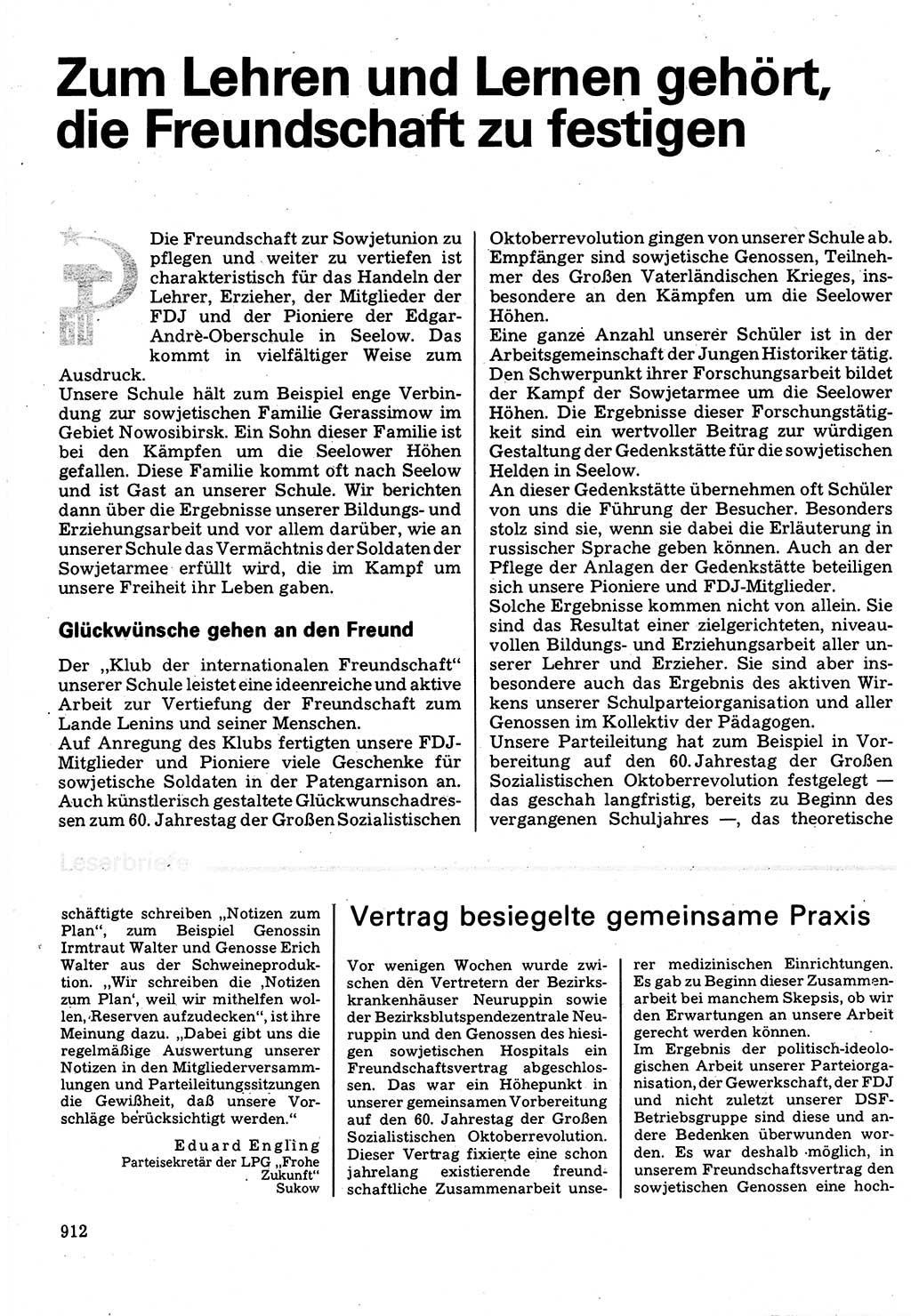 Neuer Weg (NW), Organ des Zentralkomitees (ZK) der SED (Sozialistische Einheitspartei Deutschlands) für Fragen des Parteilebens, 32. Jahrgang [Deutsche Demokratische Republik (DDR)] 1977, Seite 912 (NW ZK SED DDR 1977, S. 912)