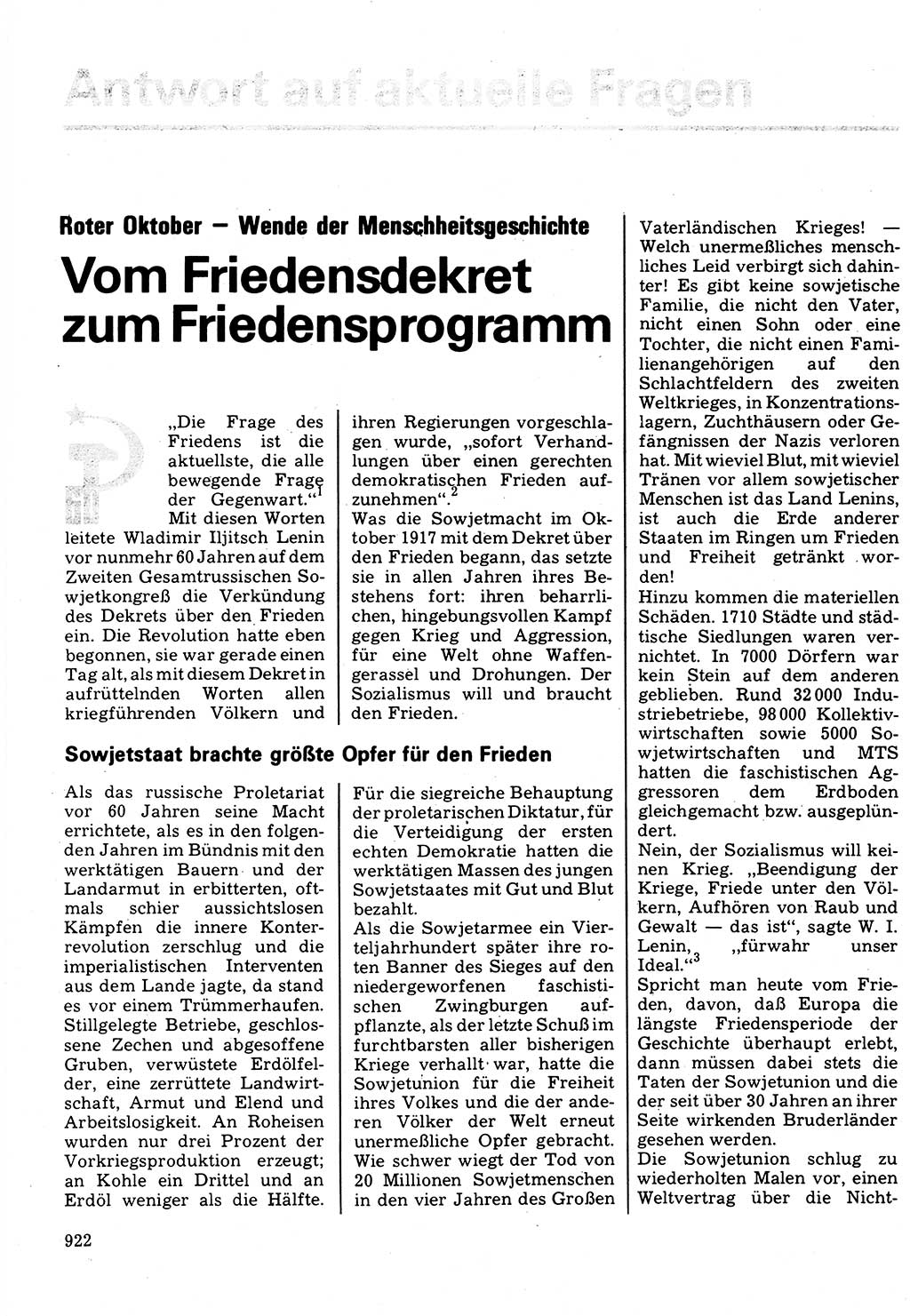Neuer Weg (NW), Organ des Zentralkomitees (ZK) der SED (Sozialistische Einheitspartei Deutschlands) für Fragen des Parteilebens, 32. Jahrgang [Deutsche Demokratische Republik (DDR)] 1977, Seite 922 (NW ZK SED DDR 1977, S. 922)