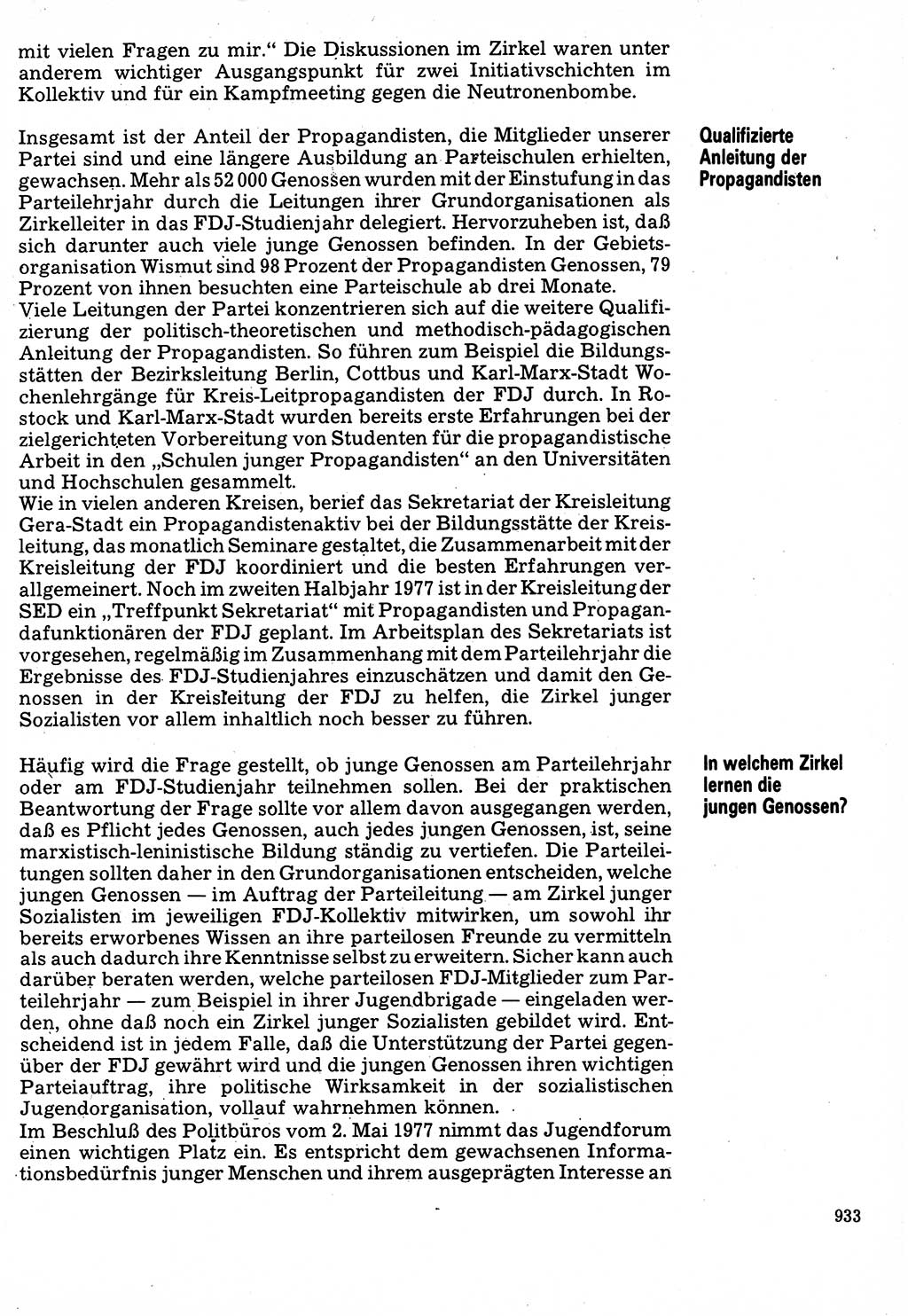 Neuer Weg (NW), Organ des Zentralkomitees (ZK) der SED (Sozialistische Einheitspartei Deutschlands) für Fragen des Parteilebens, 32. Jahrgang [Deutsche Demokratische Republik (DDR)] 1977, Seite 933 (NW ZK SED DDR 1977, S. 933)