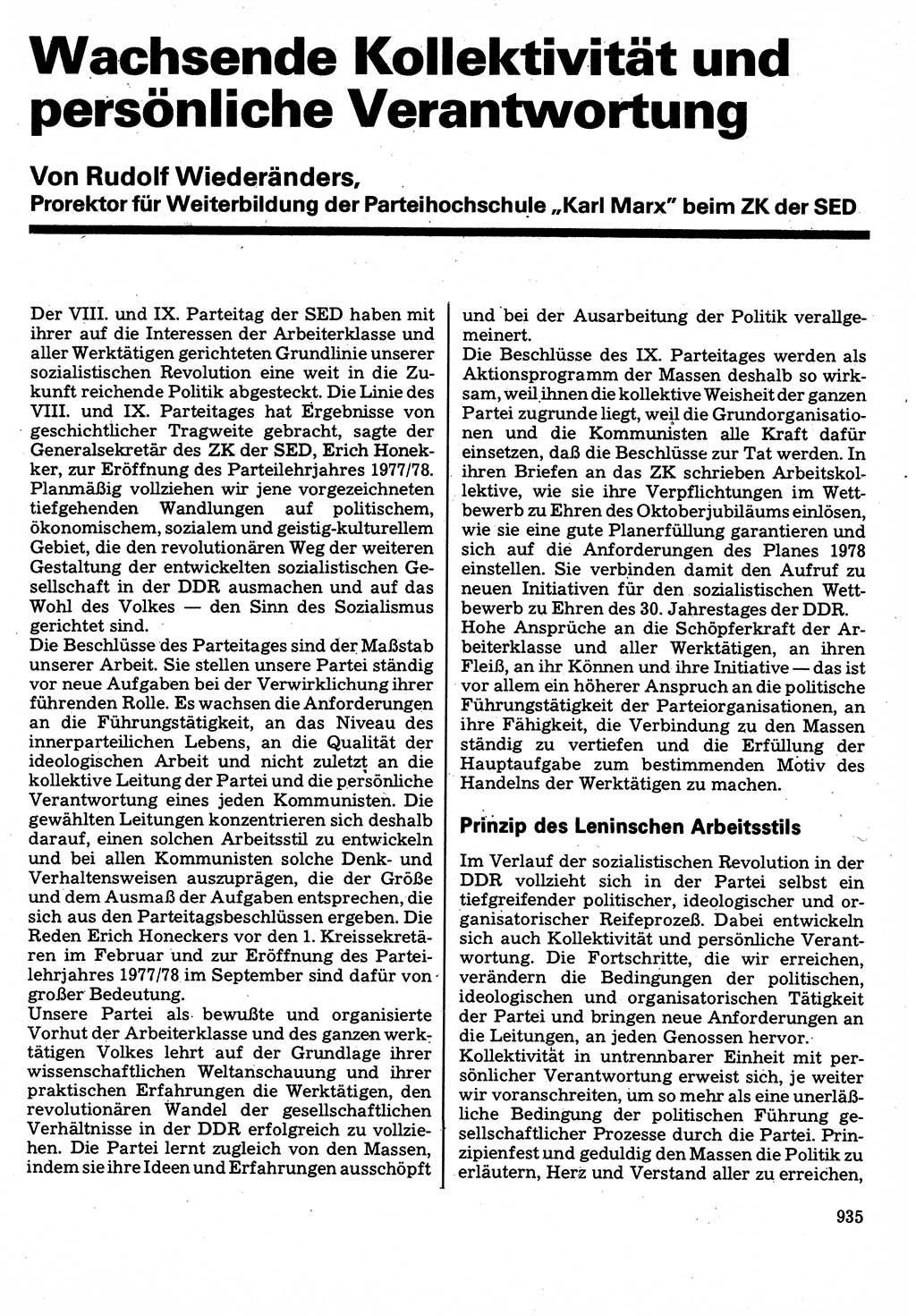 Neuer Weg (NW), Organ des Zentralkomitees (ZK) der SED (Sozialistische Einheitspartei Deutschlands) für Fragen des Parteilebens, 32. Jahrgang [Deutsche Demokratische Republik (DDR)] 1977, Seite 935 (NW ZK SED DDR 1977, S. 935)
