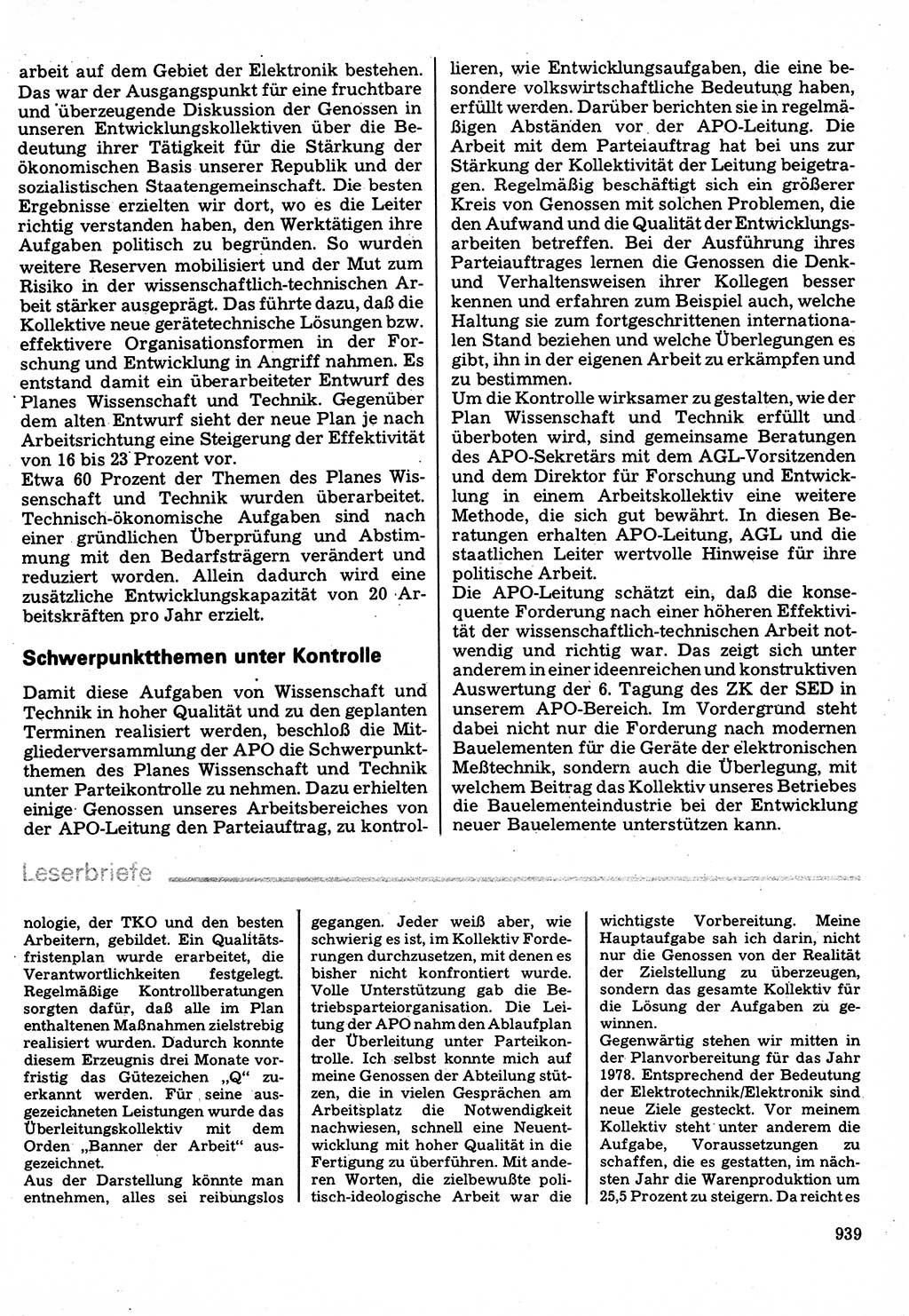 Neuer Weg (NW), Organ des Zentralkomitees (ZK) der SED (Sozialistische Einheitspartei Deutschlands) für Fragen des Parteilebens, 32. Jahrgang [Deutsche Demokratische Republik (DDR)] 1977, Seite 939 (NW ZK SED DDR 1977, S. 939)