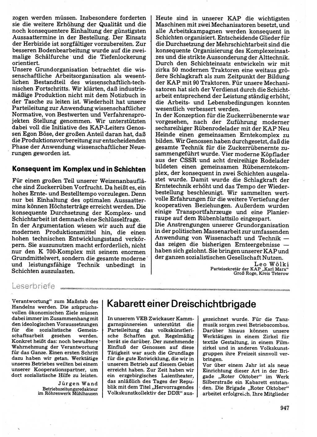Neuer Weg (NW), Organ des Zentralkomitees (ZK) der SED (Sozialistische Einheitspartei Deutschlands) für Fragen des Parteilebens, 32. Jahrgang [Deutsche Demokratische Republik (DDR)] 1977, Seite 947 (NW ZK SED DDR 1977, S. 947)
