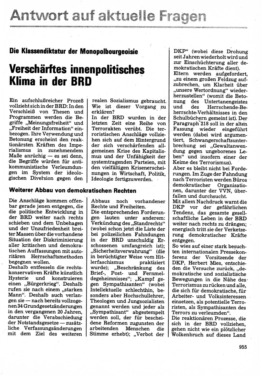 Neuer Weg (NW), Organ des Zentralkomitees (ZK) der SED (Sozialistische Einheitspartei Deutschlands) für Fragen des Parteilebens, 32. Jahrgang [Deutsche Demokratische Republik (DDR)] 1977, Seite 955 (NW ZK SED DDR 1977, S. 955)