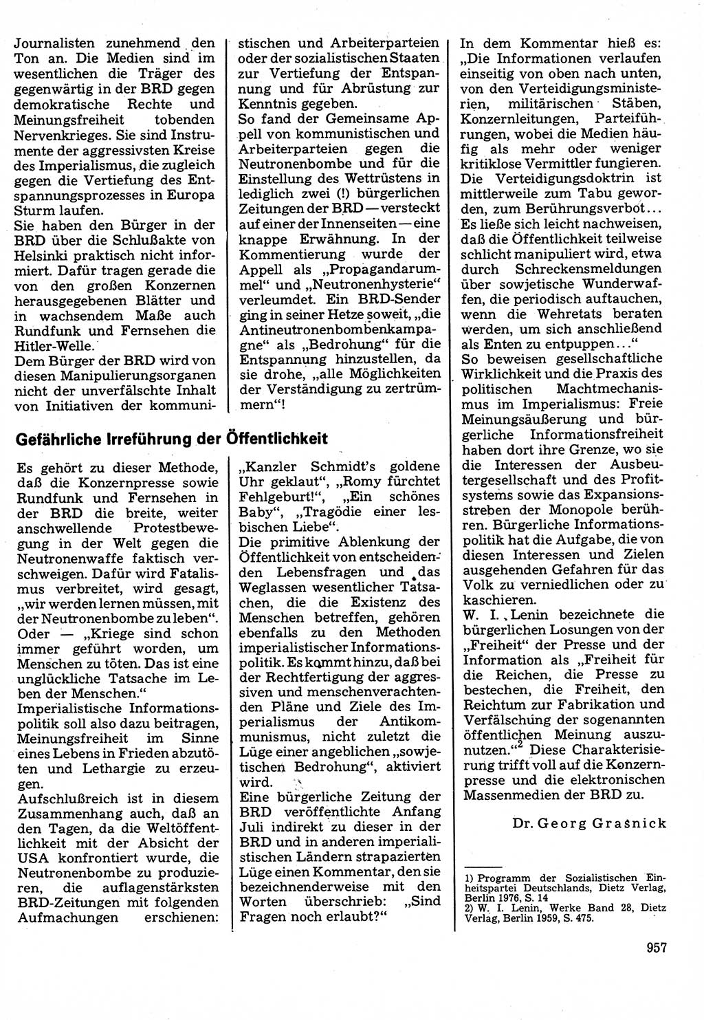 Neuer Weg (NW), Organ des Zentralkomitees (ZK) der SED (Sozialistische Einheitspartei Deutschlands) für Fragen des Parteilebens, 32. Jahrgang [Deutsche Demokratische Republik (DDR)] 1977, Seite 957 (NW ZK SED DDR 1977, S. 957)