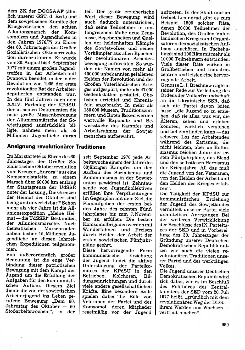 Neuer Weg (NW), Organ des Zentralkomitees (ZK) der SED (Sozialistische Einheitspartei Deutschlands) für Fragen des Parteilebens, 32. Jahrgang [Deutsche Demokratische Republik (DDR)] 1977, Seite 959 (NW ZK SED DDR 1977, S. 959)
