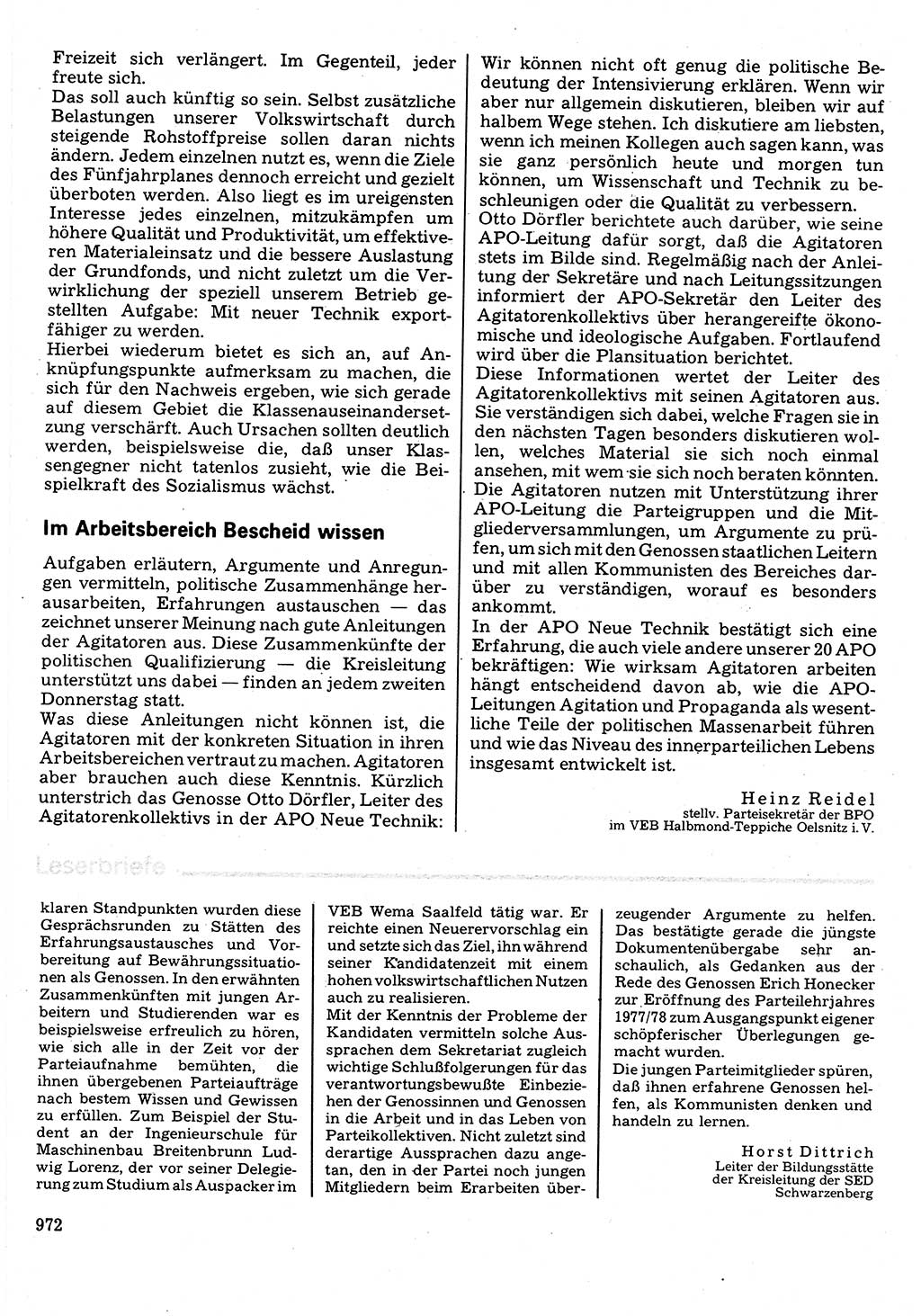 Neuer Weg (NW), Organ des Zentralkomitees (ZK) der SED (Sozialistische Einheitspartei Deutschlands) für Fragen des Parteilebens, 32. Jahrgang [Deutsche Demokratische Republik (DDR)] 1977, Seite 972 (NW ZK SED DDR 1977, S. 972)