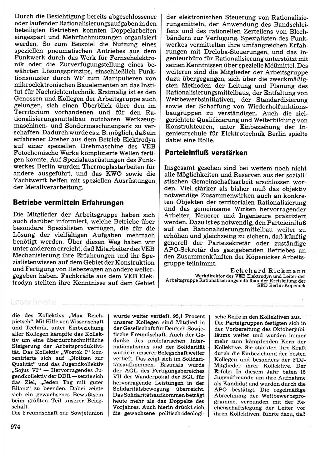 Neuer Weg (NW), Organ des Zentralkomitees (ZK) der SED (Sozialistische Einheitspartei Deutschlands) für Fragen des Parteilebens, 32. Jahrgang [Deutsche Demokratische Republik (DDR)] 1977, Seite 974 (NW ZK SED DDR 1977, S. 974)