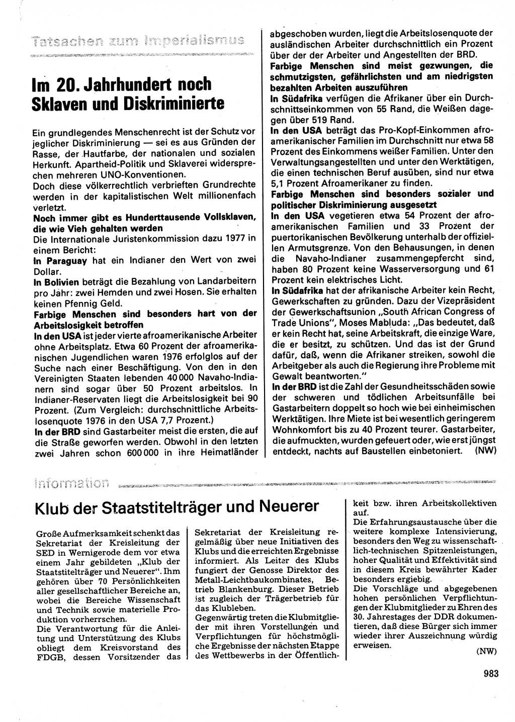 Neuer Weg (NW), Organ des Zentralkomitees (ZK) der SED (Sozialistische Einheitspartei Deutschlands) für Fragen des Parteilebens, 32. Jahrgang [Deutsche Demokratische Republik (DDR)] 1977, Seite 983 (NW ZK SED DDR 1977, S. 983)