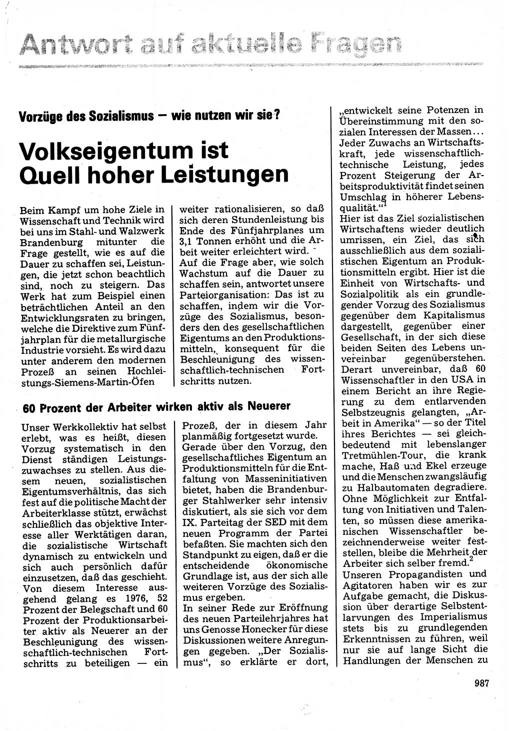 Neuer Weg (NW), Organ des Zentralkomitees (ZK) der SED (Sozialistische Einheitspartei Deutschlands) für Fragen des Parteilebens, 32. Jahrgang [Deutsche Demokratische Republik (DDR)] 1977, Seite 987 (NW ZK SED DDR 1977, S. 987)