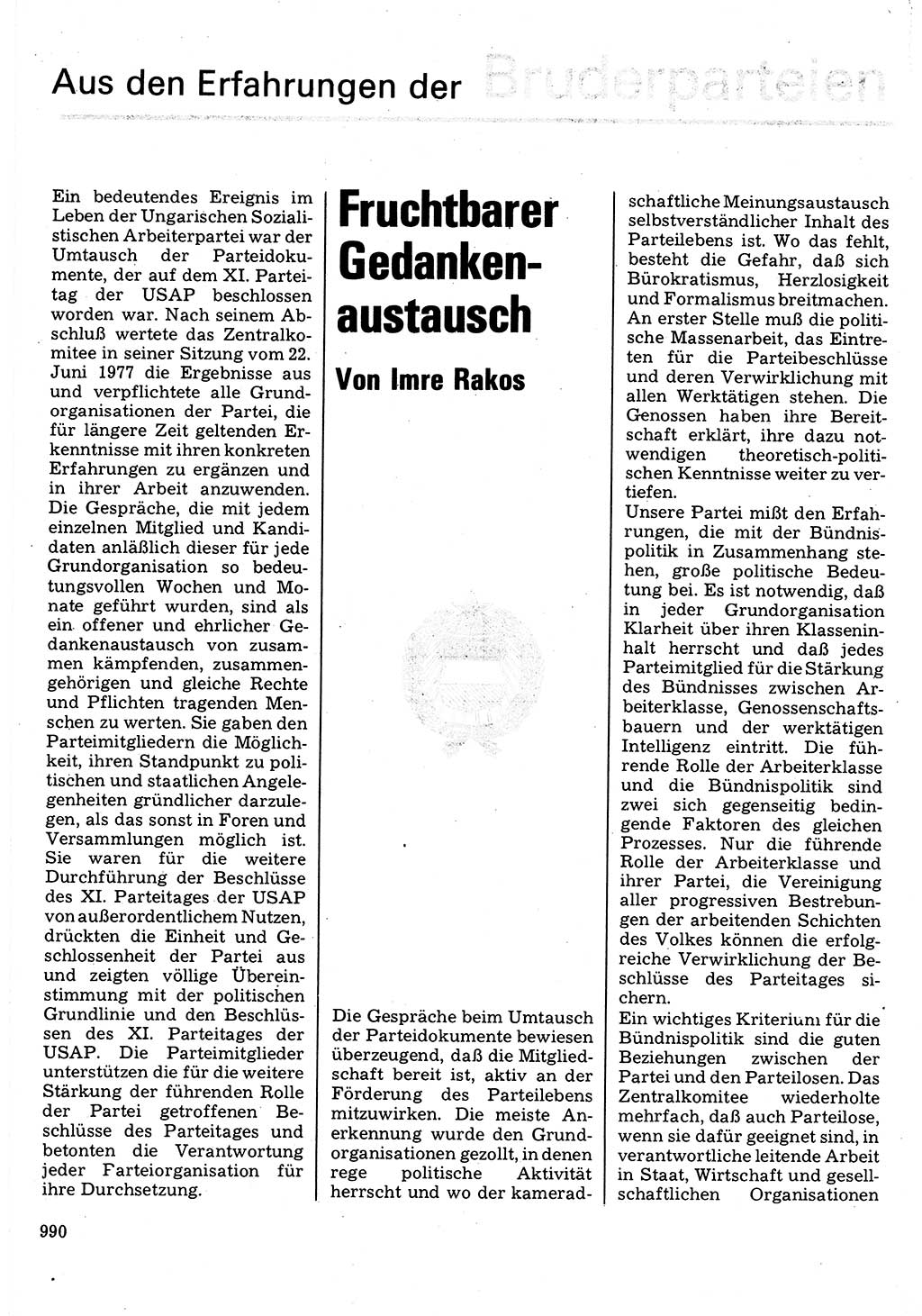 Neuer Weg (NW), Organ des Zentralkomitees (ZK) der SED (Sozialistische Einheitspartei Deutschlands) für Fragen des Parteilebens, 32. Jahrgang [Deutsche Demokratische Republik (DDR)] 1977, Seite 990 (NW ZK SED DDR 1977, S. 990)