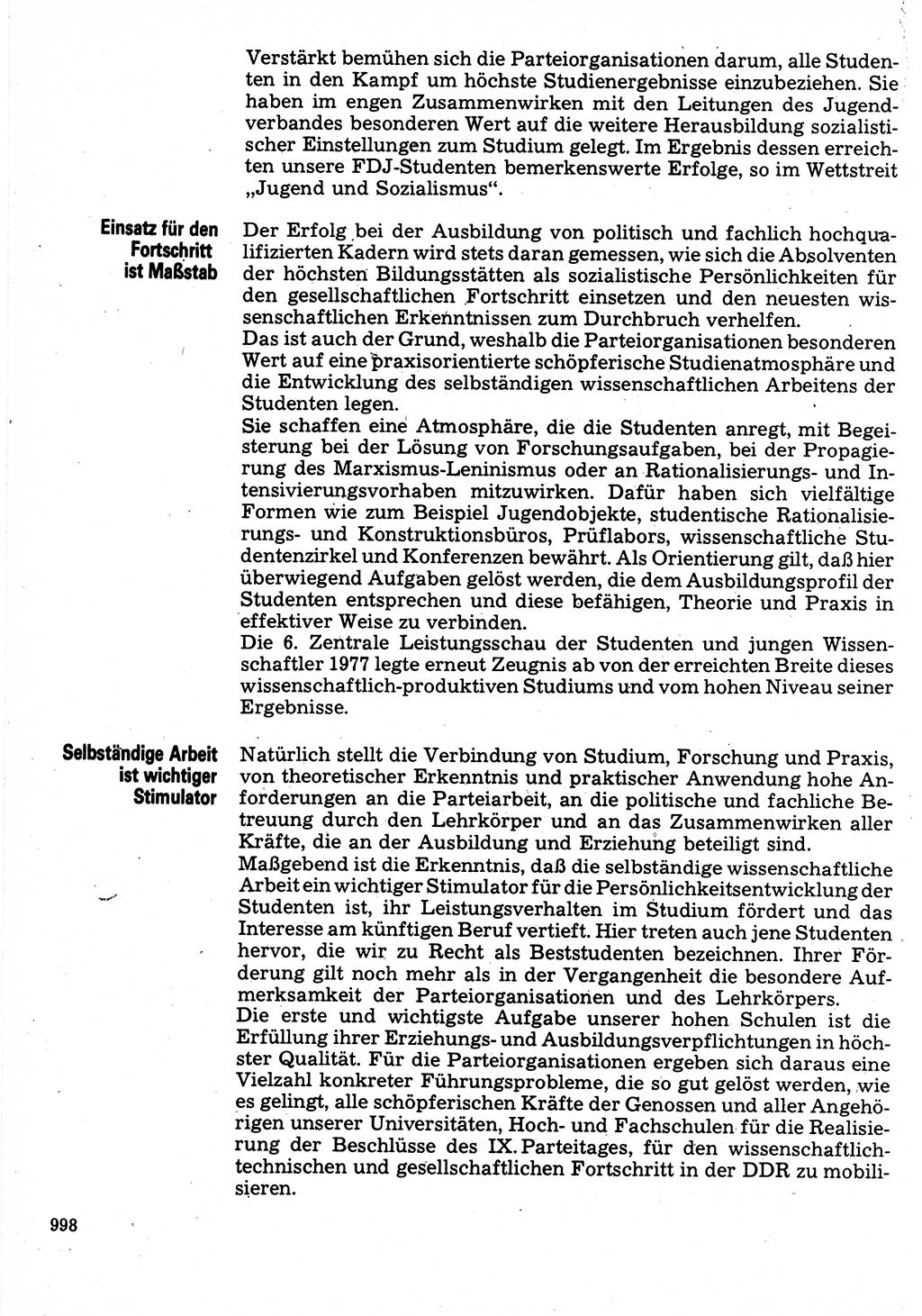 Neuer Weg (NW), Organ des Zentralkomitees (ZK) der SED (Sozialistische Einheitspartei Deutschlands) für Fragen des Parteilebens, 32. Jahrgang [Deutsche Demokratische Republik (DDR)] 1977, Seite 998 (NW ZK SED DDR 1977, S. 998)