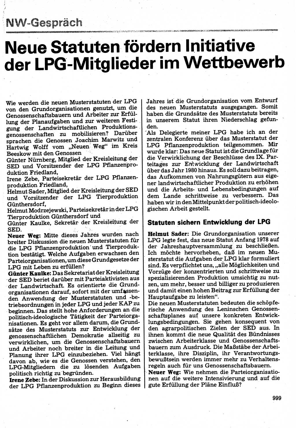 Neuer Weg (NW), Organ des Zentralkomitees (ZK) der SED (Sozialistische Einheitspartei Deutschlands) für Fragen des Parteilebens, 32. Jahrgang [Deutsche Demokratische Republik (DDR)] 1977, Seite 999 (NW ZK SED DDR 1977, S. 999)