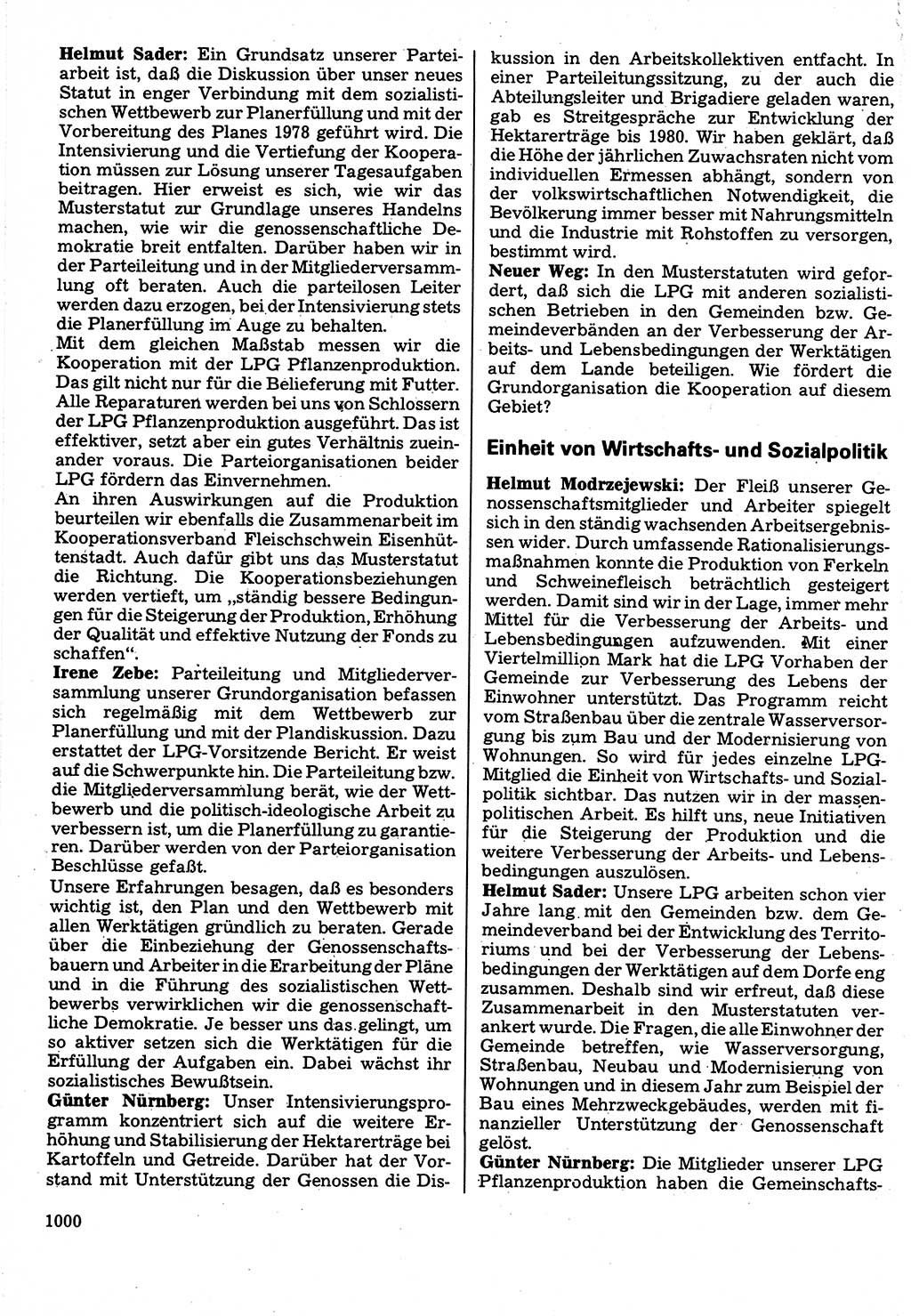 Neuer Weg (NW), Organ des Zentralkomitees (ZK) der SED (Sozialistische Einheitspartei Deutschlands) für Fragen des Parteilebens, 32. Jahrgang [Deutsche Demokratische Republik (DDR)] 1977, Seite 1000 (NW ZK SED DDR 1977, S. 1000)