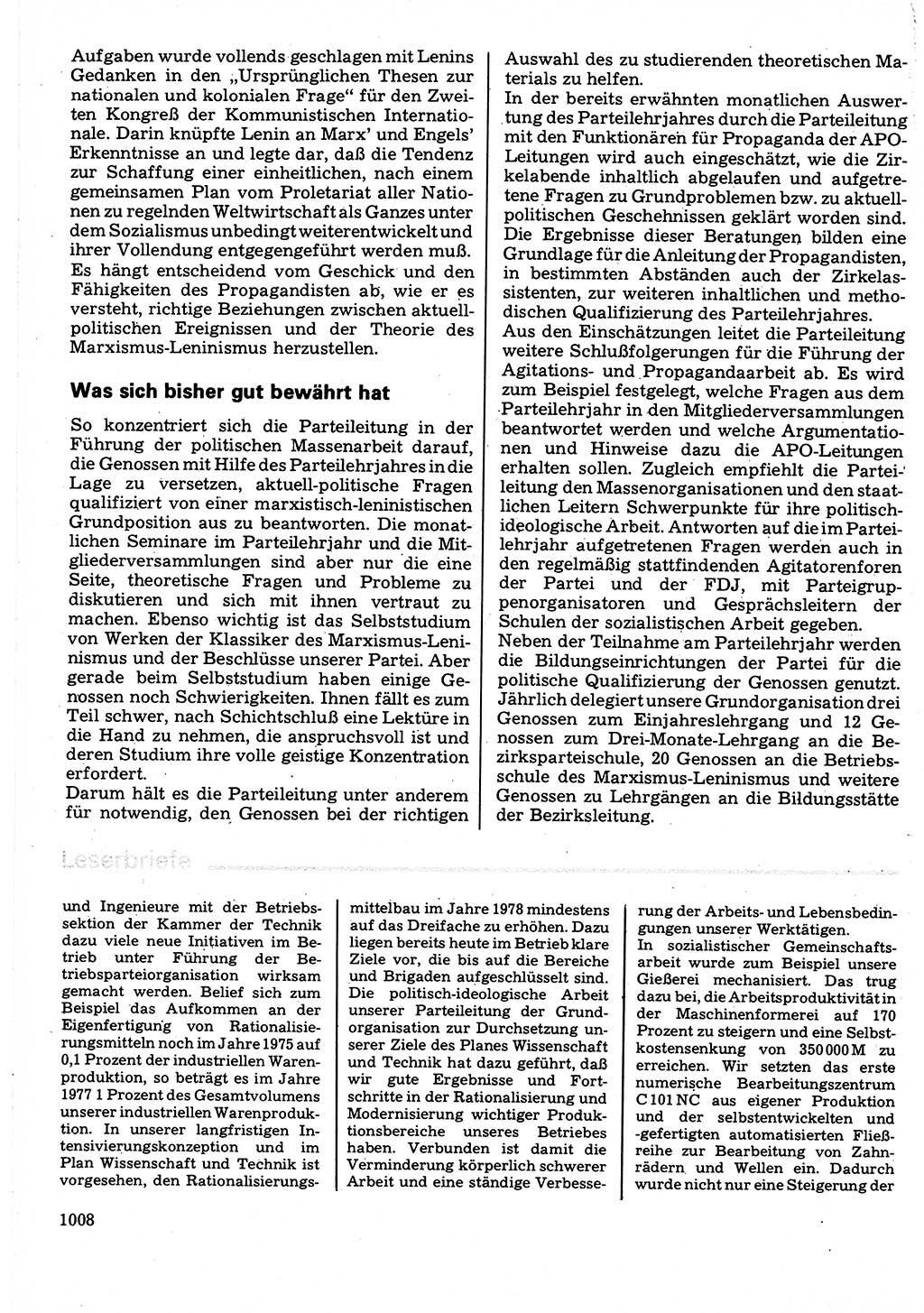 Neuer Weg (NW), Organ des Zentralkomitees (ZK) der SED (Sozialistische Einheitspartei Deutschlands) für Fragen des Parteilebens, 32. Jahrgang [Deutsche Demokratische Republik (DDR)] 1977, Seite 1008 (NW ZK SED DDR 1977, S. 1008)