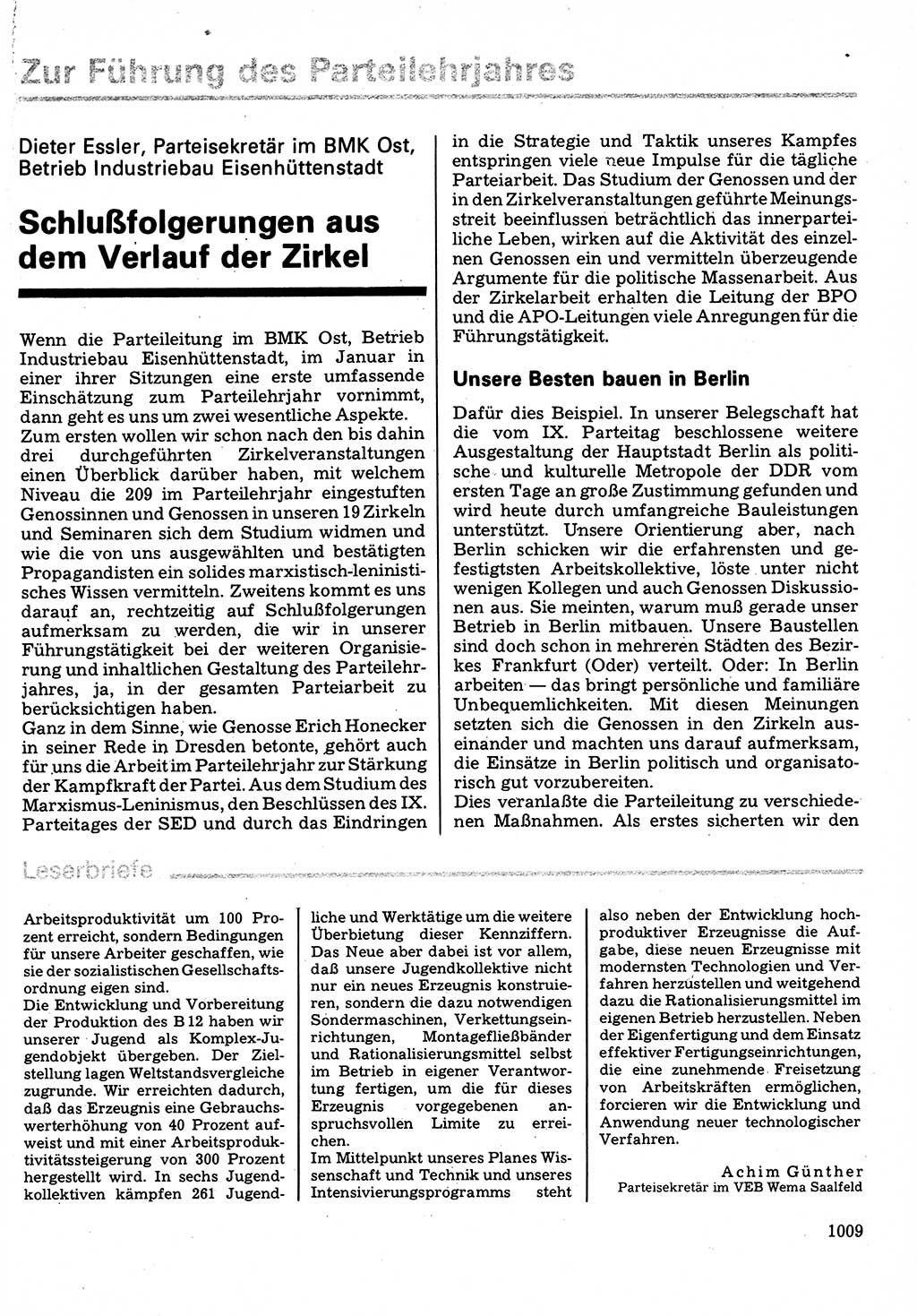 Neuer Weg (NW), Organ des Zentralkomitees (ZK) der SED (Sozialistische Einheitspartei Deutschlands) für Fragen des Parteilebens, 32. Jahrgang [Deutsche Demokratische Republik (DDR)] 1977, Seite 1009 (NW ZK SED DDR 1977, S. 1009)