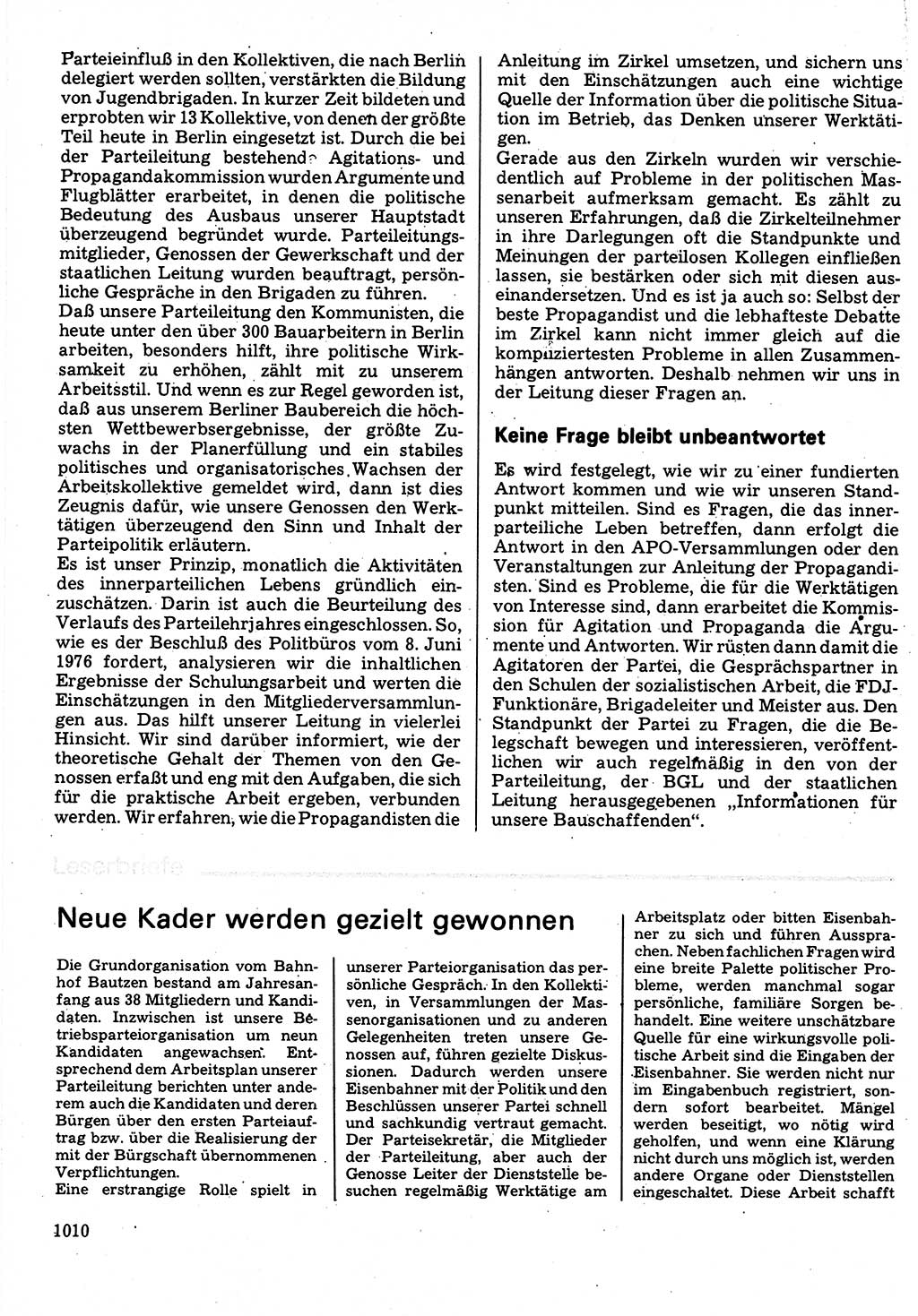 Neuer Weg (NW), Organ des Zentralkomitees (ZK) der SED (Sozialistische Einheitspartei Deutschlands) für Fragen des Parteilebens, 32. Jahrgang [Deutsche Demokratische Republik (DDR)] 1977, Seite 1010 (NW ZK SED DDR 1977, S. 1010)