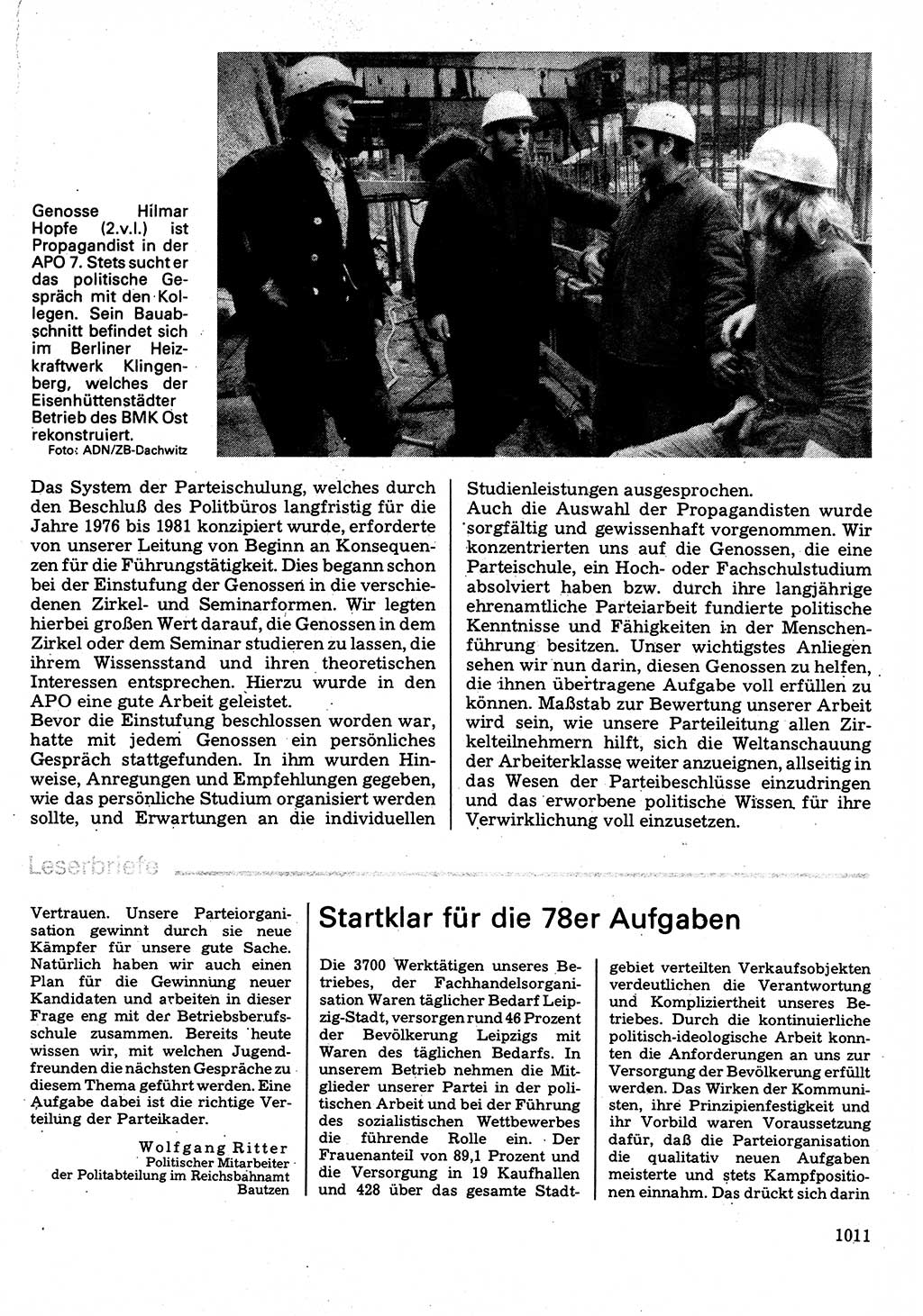 Neuer Weg (NW), Organ des Zentralkomitees (ZK) der SED (Sozialistische Einheitspartei Deutschlands) für Fragen des Parteilebens, 32. Jahrgang [Deutsche Demokratische Republik (DDR)] 1977, Seite 1011 (NW ZK SED DDR 1977, S. 1011)