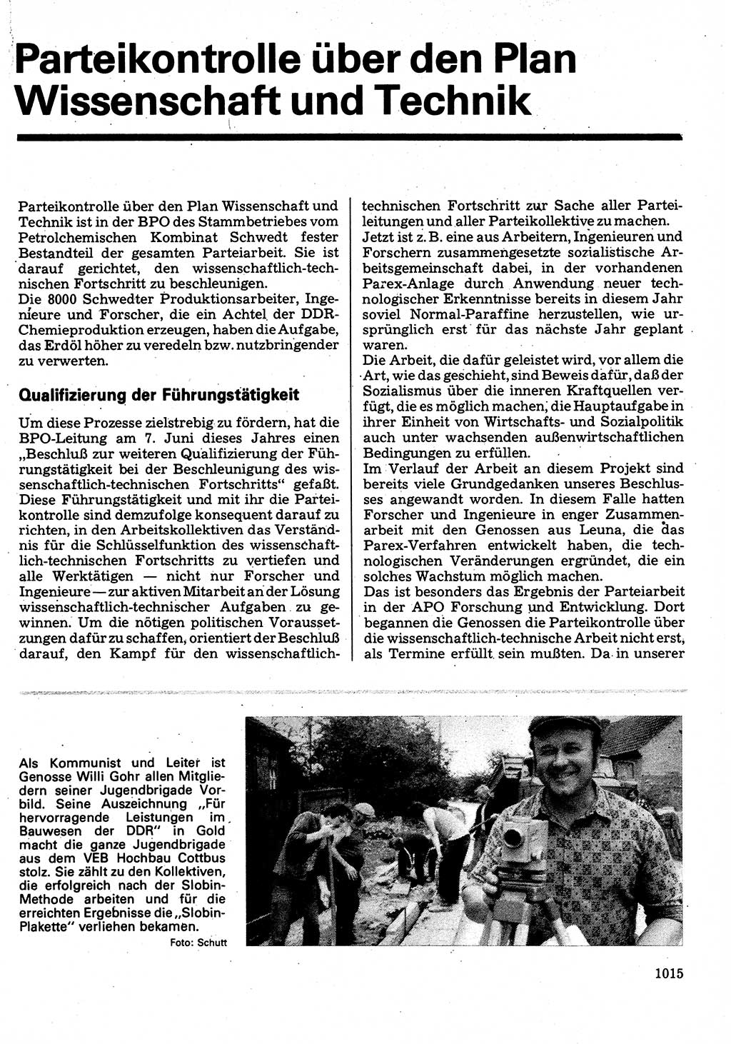 Neuer Weg (NW), Organ des Zentralkomitees (ZK) der SED (Sozialistische Einheitspartei Deutschlands) für Fragen des Parteilebens, 32. Jahrgang [Deutsche Demokratische Republik (DDR)] 1977, Seite 1015 (NW ZK SED DDR 1977, S. 1015)