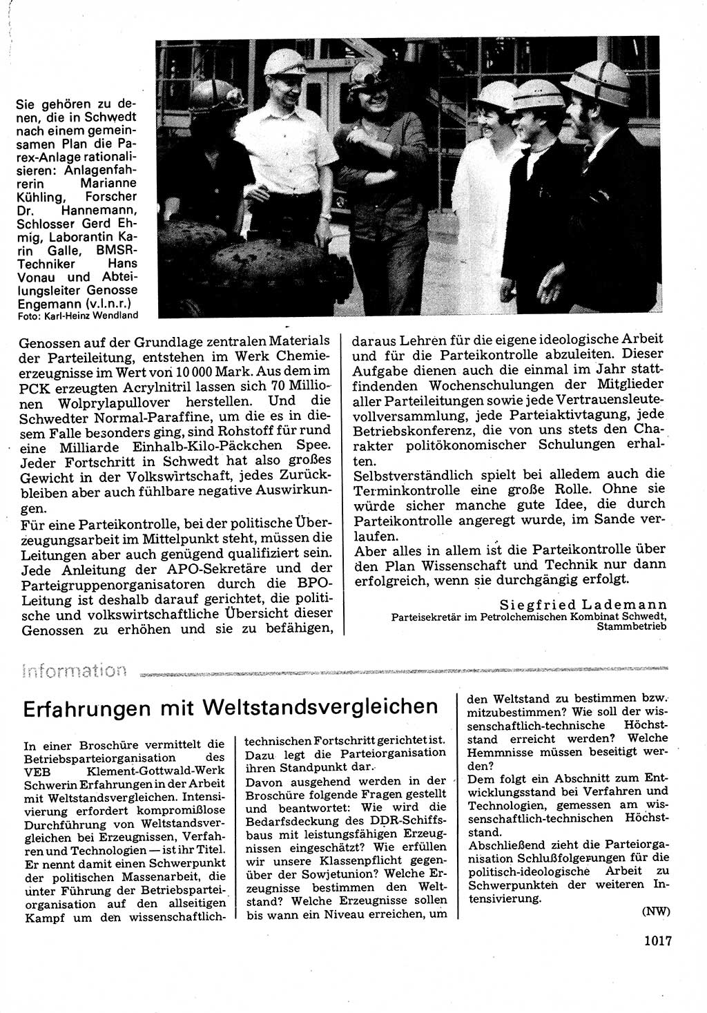 Neuer Weg (NW), Organ des Zentralkomitees (ZK) der SED (Sozialistische Einheitspartei Deutschlands) für Fragen des Parteilebens, 32. Jahrgang [Deutsche Demokratische Republik (DDR)] 1977, Seite 1017 (NW ZK SED DDR 1977, S. 1017)