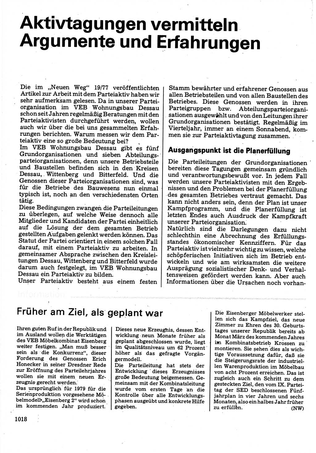 Neuer Weg (NW), Organ des Zentralkomitees (ZK) der SED (Sozialistische Einheitspartei Deutschlands) für Fragen des Parteilebens, 32. Jahrgang [Deutsche Demokratische Republik (DDR)] 1977, Seite 1018 (NW ZK SED DDR 1977, S. 1018)