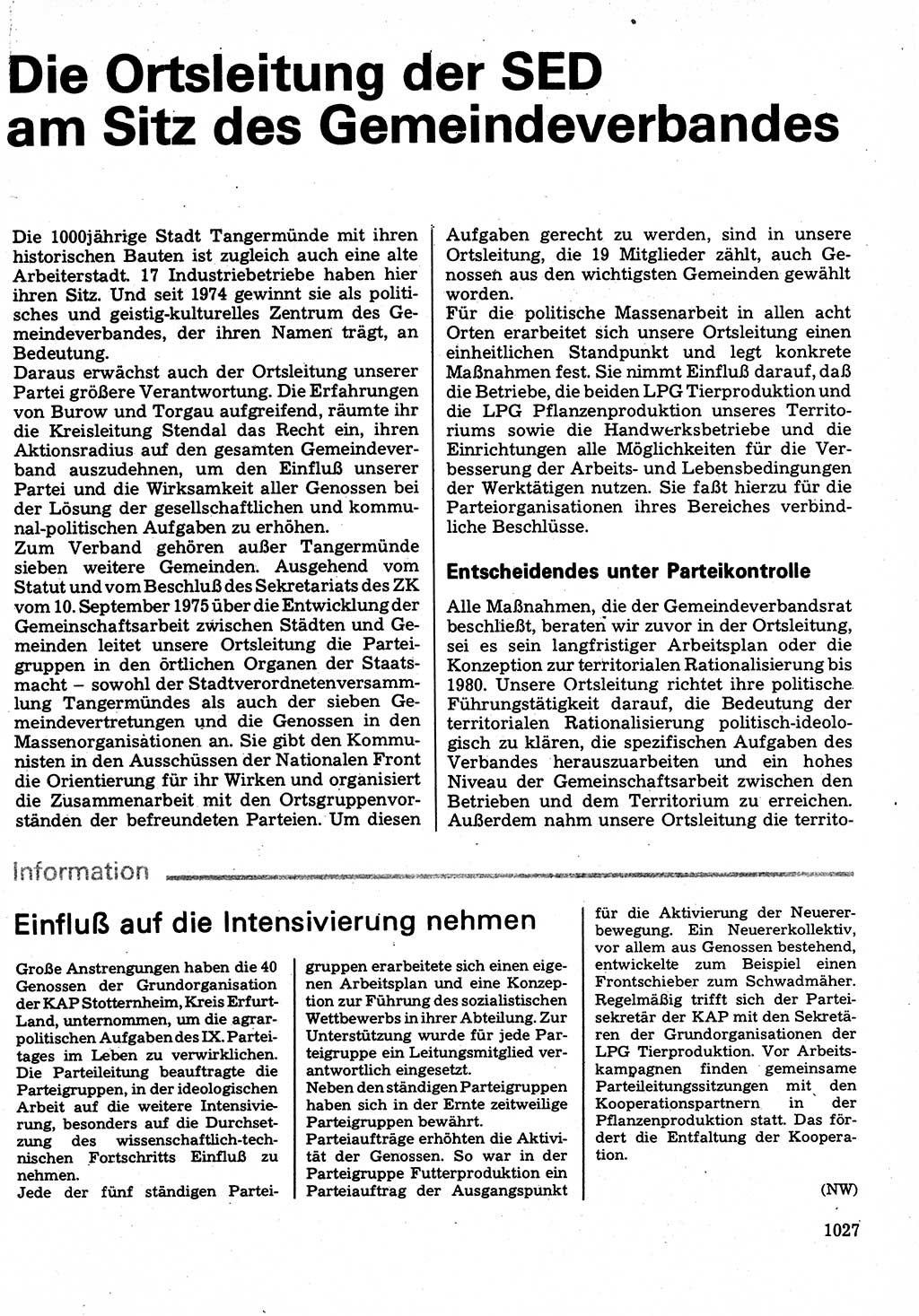 Neuer Weg (NW), Organ des Zentralkomitees (ZK) der SED (Sozialistische Einheitspartei Deutschlands) für Fragen des Parteilebens, 32. Jahrgang [Deutsche Demokratische Republik (DDR)] 1977, Seite 1027 (NW ZK SED DDR 1977, S. 1027)