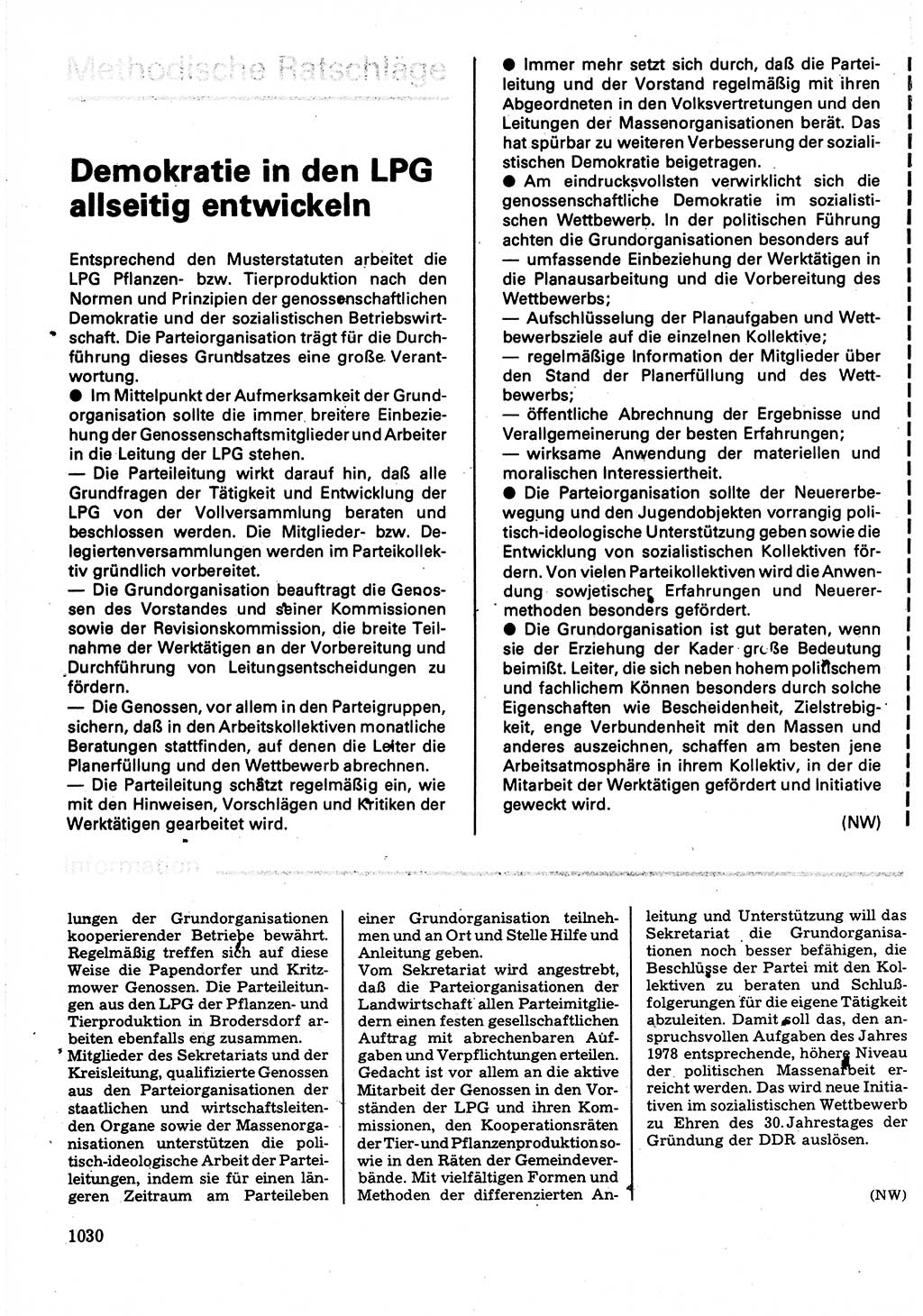 Neuer Weg (NW), Organ des Zentralkomitees (ZK) der SED (Sozialistische Einheitspartei Deutschlands) für Fragen des Parteilebens, 32. Jahrgang [Deutsche Demokratische Republik (DDR)] 1977, Seite 1030 (NW ZK SED DDR 1977, S. 1030)
