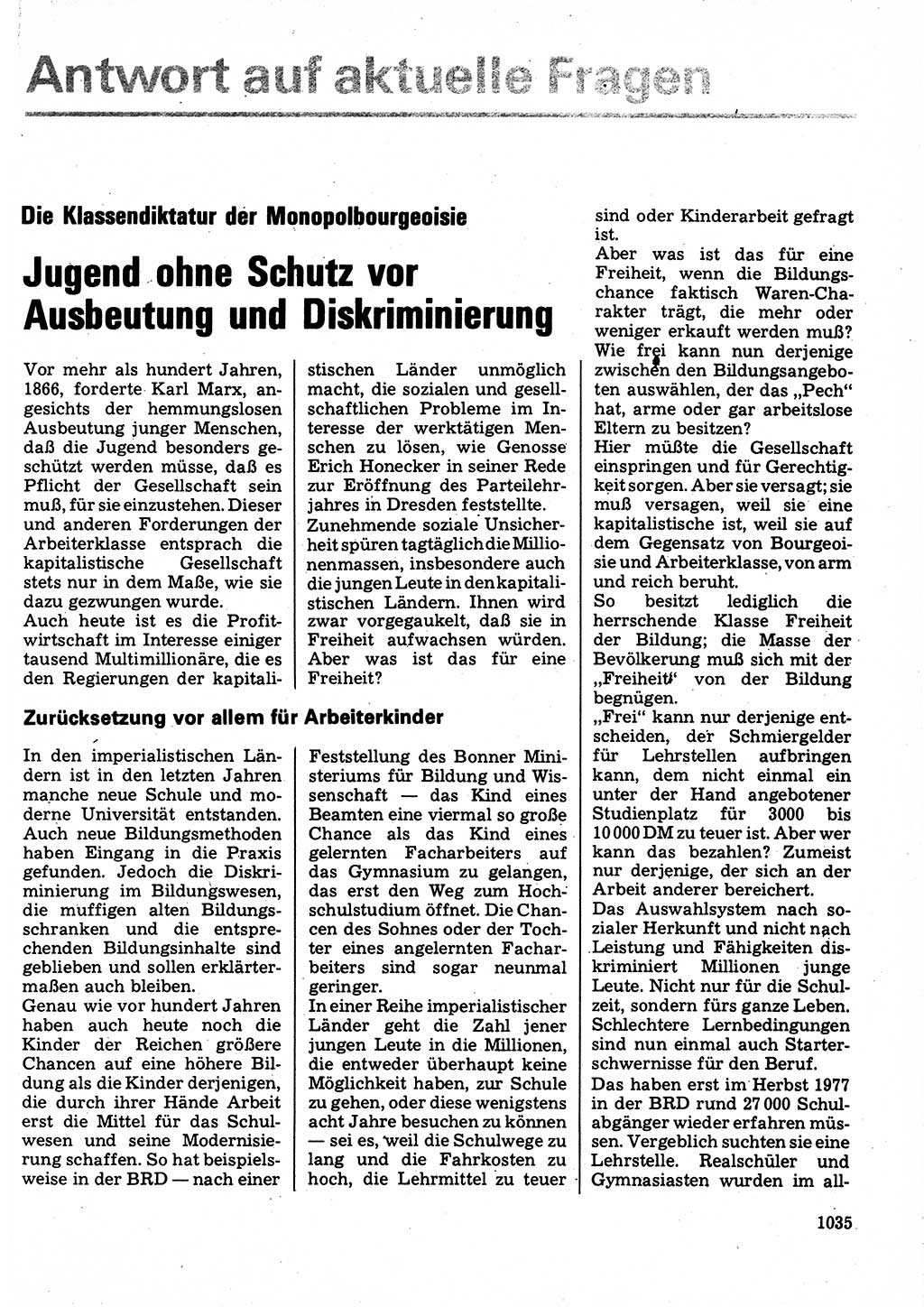 Neuer Weg (NW), Organ des Zentralkomitees (ZK) der SED (Sozialistische Einheitspartei Deutschlands) für Fragen des Parteilebens, 32. Jahrgang [Deutsche Demokratische Republik (DDR)] 1977, Seite 1035 (NW ZK SED DDR 1977, S. 1035)