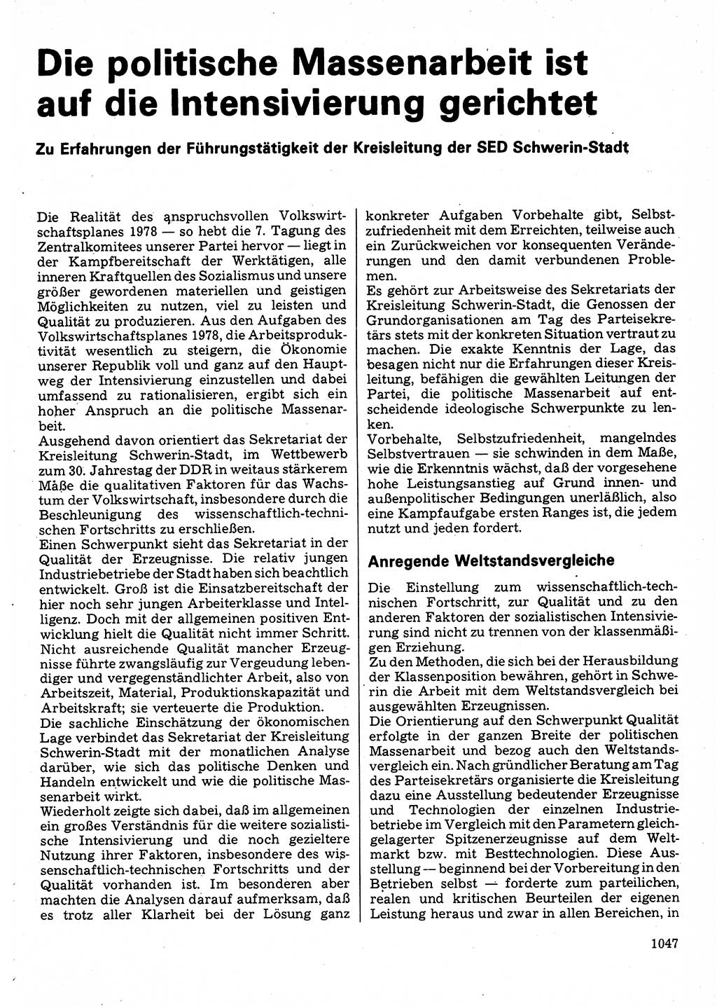 Neuer Weg (NW), Organ des Zentralkomitees (ZK) der SED (Sozialistische Einheitspartei Deutschlands) für Fragen des Parteilebens, 32. Jahrgang [Deutsche Demokratische Republik (DDR)] 1977, Seite 1047 (NW ZK SED DDR 1977, S. 1047)