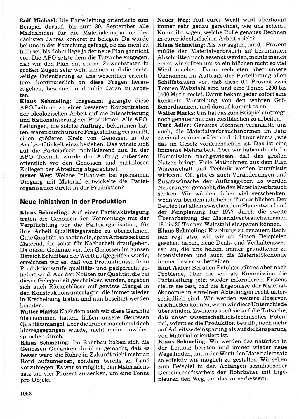 Neuer Weg (NW), Organ des Zentralkomitees (ZK) der SED (Sozialistische Einheitspartei Deutschlands) für Fragen des Parteilebens, 32. Jahrgang [Deutsche Demokratische Republik (DDR)] 1977, Seite 1052 (NW ZK SED DDR 1977, S. 1052)