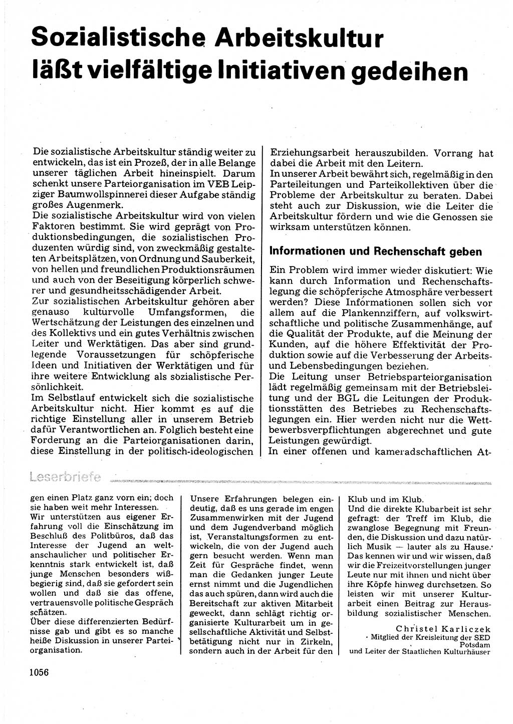 Neuer Weg (NW), Organ des Zentralkomitees (ZK) der SED (Sozialistische Einheitspartei Deutschlands) für Fragen des Parteilebens, 32. Jahrgang [Deutsche Demokratische Republik (DDR)] 1977, Seite 1056 (NW ZK SED DDR 1977, S. 1056)