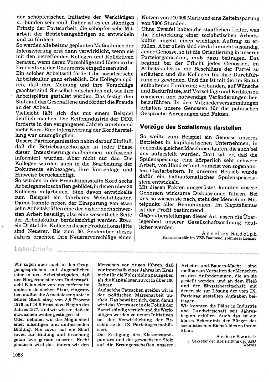 Neuer Weg (NW), Organ des Zentralkomitees (ZK) der SED (Sozialistische Einheitspartei Deutschlands) für Fragen des Parteilebens, 32. Jahrgang [Deutsche Demokratische Republik (DDR)] 1977, Seite 1058 (NW ZK SED DDR 1977, S. 1058)