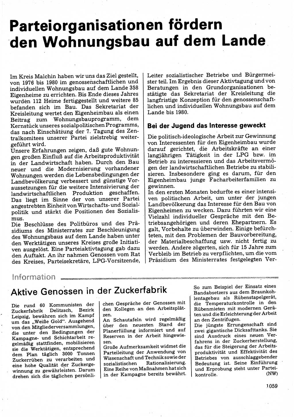 Neuer Weg (NW), Organ des Zentralkomitees (ZK) der SED (Sozialistische Einheitspartei Deutschlands) für Fragen des Parteilebens, 32. Jahrgang [Deutsche Demokratische Republik (DDR)] 1977, Seite 1059 (NW ZK SED DDR 1977, S. 1059)