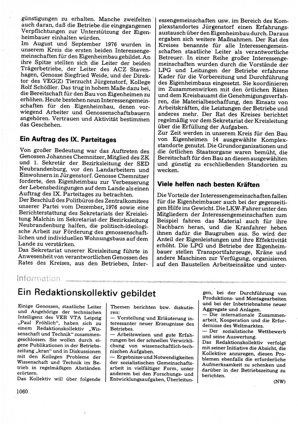 Neuer Weg (NW), Organ des Zentralkomitees (ZK) der SED (Sozialistische Einheitspartei Deutschlands) für Fragen des Parteilebens, 32. Jahrgang [Deutsche Demokratische Republik (DDR)] 1977, Seite 1060 (NW ZK SED DDR 1977, S. 1060)