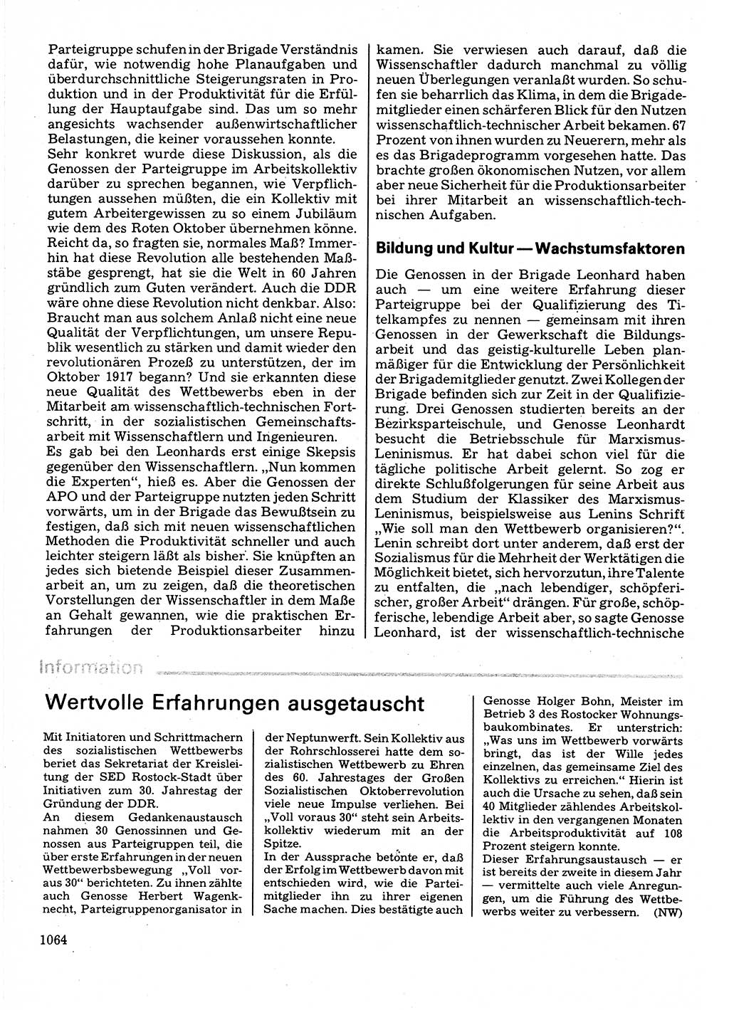 Neuer Weg (NW), Organ des Zentralkomitees (ZK) der SED (Sozialistische Einheitspartei Deutschlands) für Fragen des Parteilebens, 32. Jahrgang [Deutsche Demokratische Republik (DDR)] 1977, Seite 1064 (NW ZK SED DDR 1977, S. 1064)