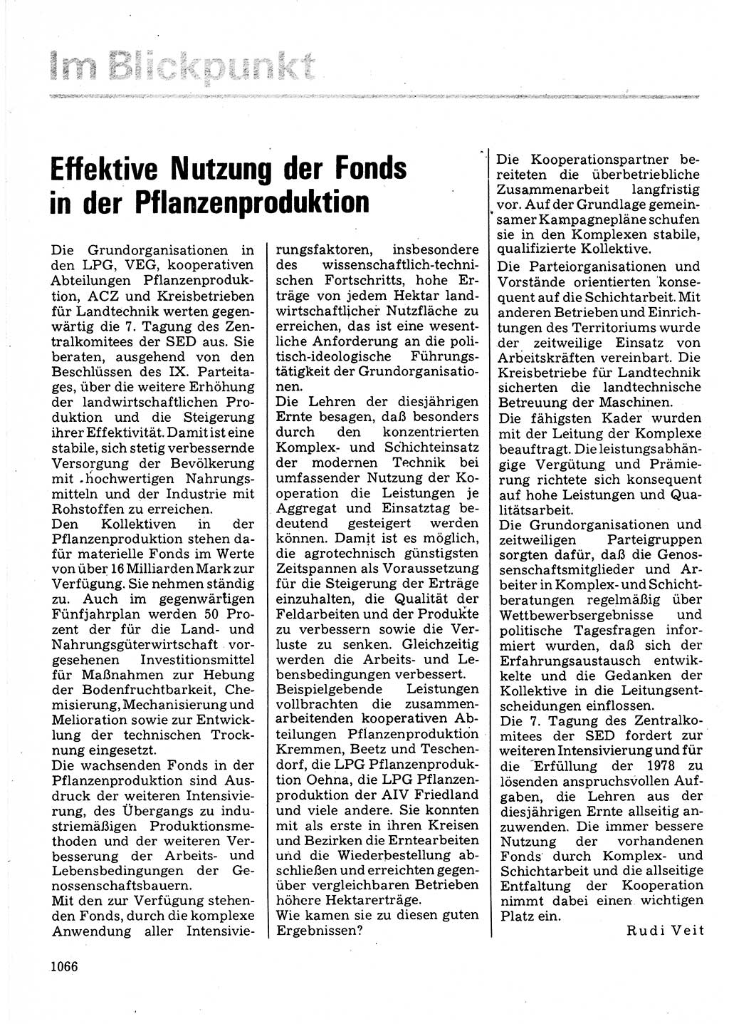 Neuer Weg (NW), Organ des Zentralkomitees (ZK) der SED (Sozialistische Einheitspartei Deutschlands) für Fragen des Parteilebens, 32. Jahrgang [Deutsche Demokratische Republik (DDR)] 1977, Seite 1066 (NW ZK SED DDR 1977, S. 1066)