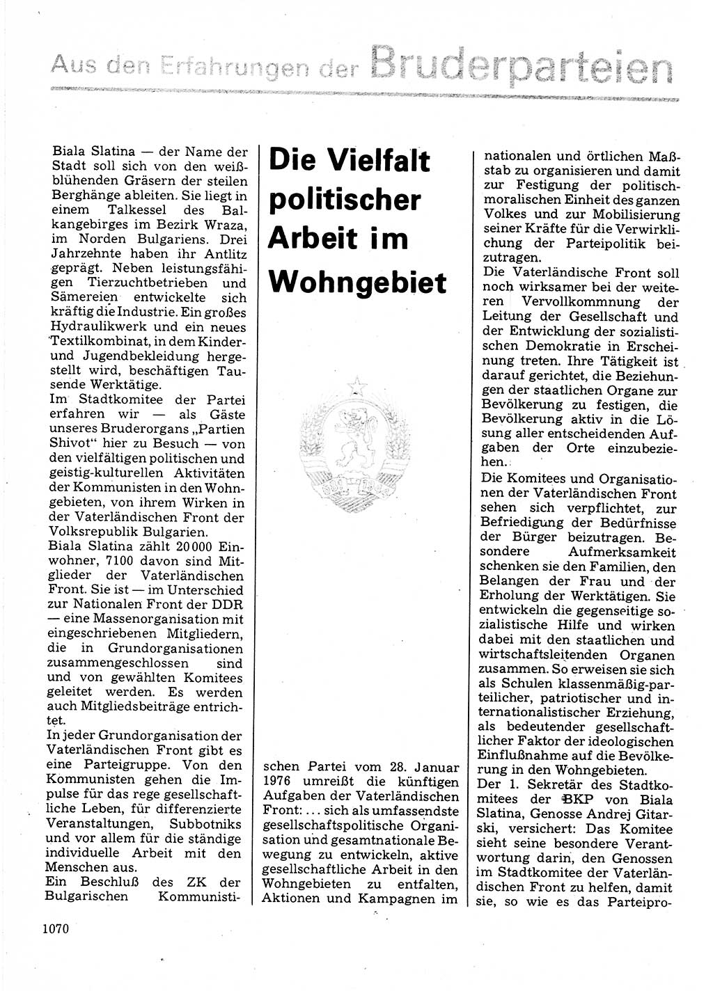 Neuer Weg (NW), Organ des Zentralkomitees (ZK) der SED (Sozialistische Einheitspartei Deutschlands) für Fragen des Parteilebens, 32. Jahrgang [Deutsche Demokratische Republik (DDR)] 1977, Seite 1070 (NW ZK SED DDR 1977, S. 1070)