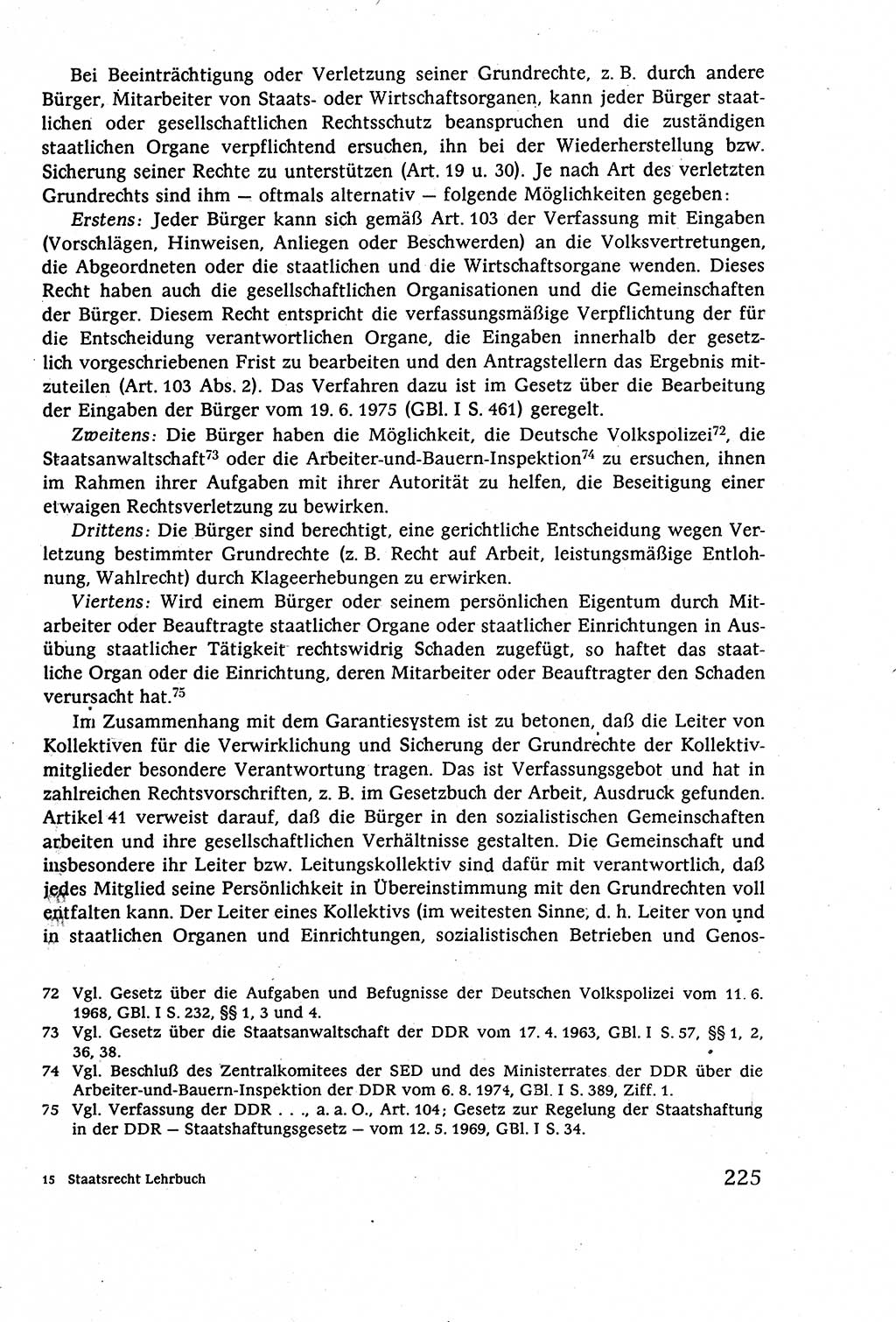 Staatsrecht der DDR (Deutsche Demokratische Republik), Lehrbuch 1977, Seite 225 (St.-R. DDR Lb. 1977, S. 225)