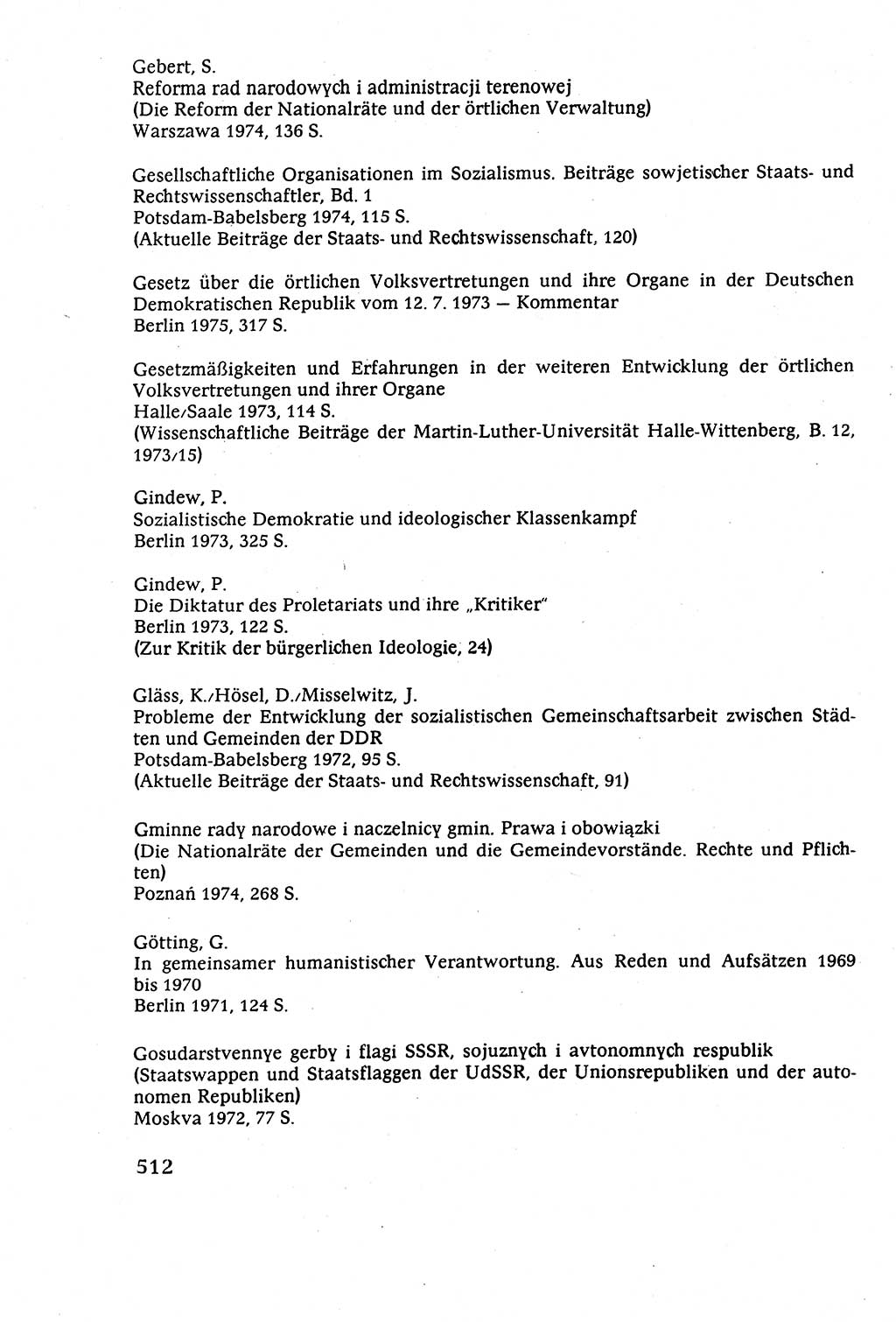 Staatsrecht der DDR (Deutsche Demokratische Republik), Lehrbuch 1977, Seite 512 (St.-R. DDR Lb. 1977, S. 512)