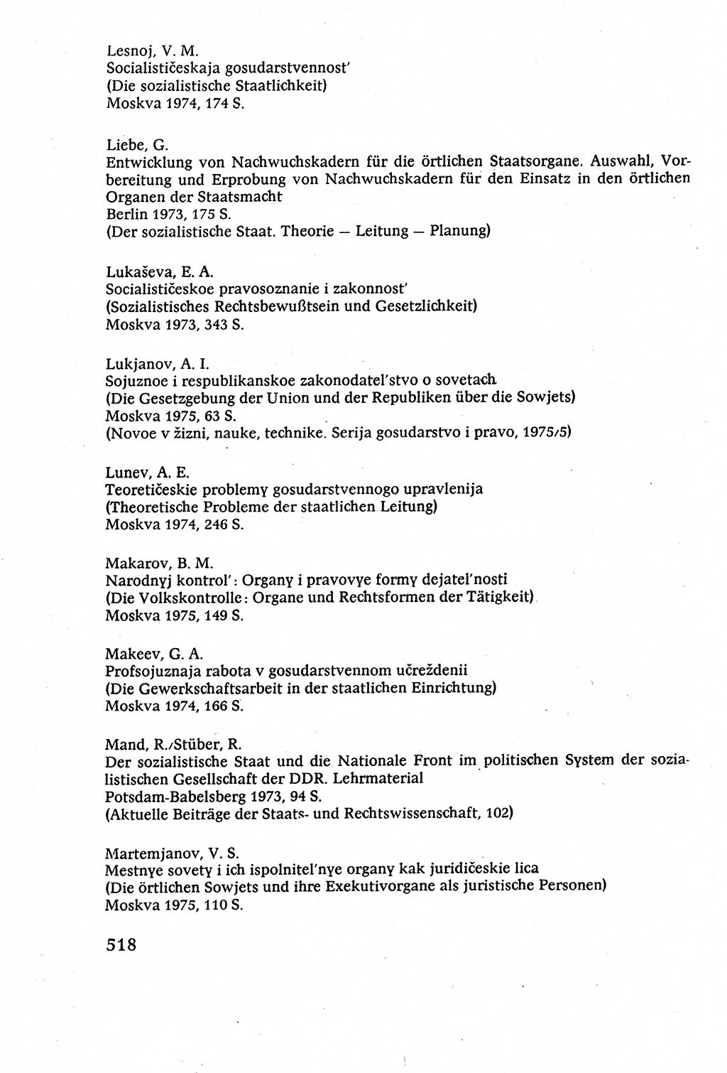 Staatsrecht der DDR (Deutsche Demokratische Republik), Lehrbuch 1977, Seite 518 (St.-R. DDR Lb. 1977, S. 518)