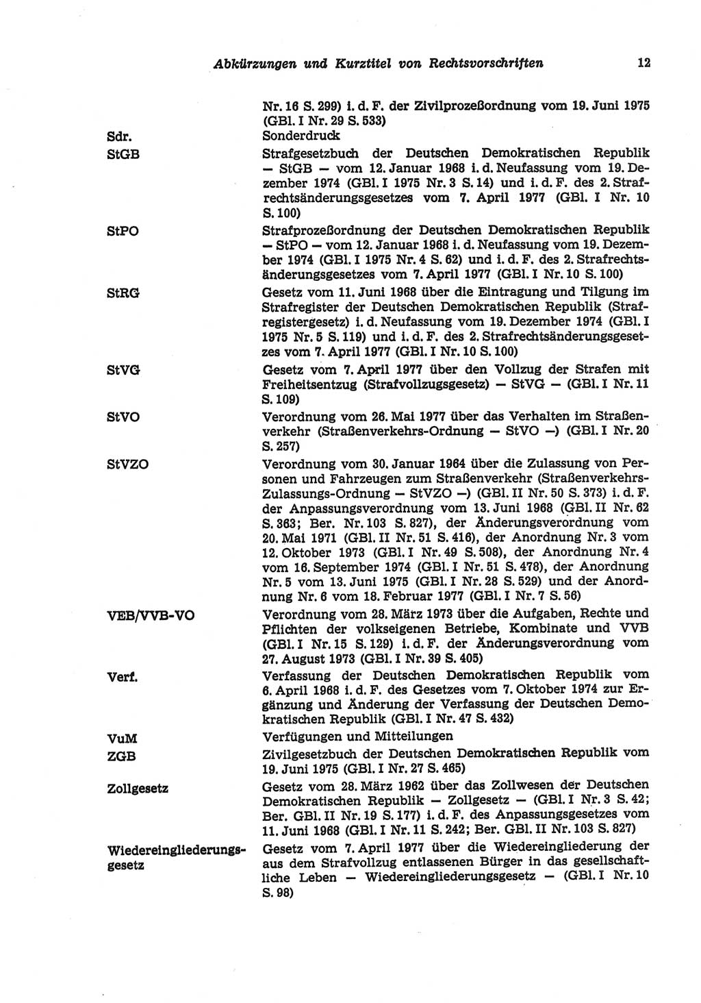 Strafgesetzbuch (StGB) der Deutschen Demokratischen Republik (DDR) und angrenzende Gesetze und Bestimmungen 1977, Seite 12 (StGB DDR Ges. Best. 1977, S. 12)