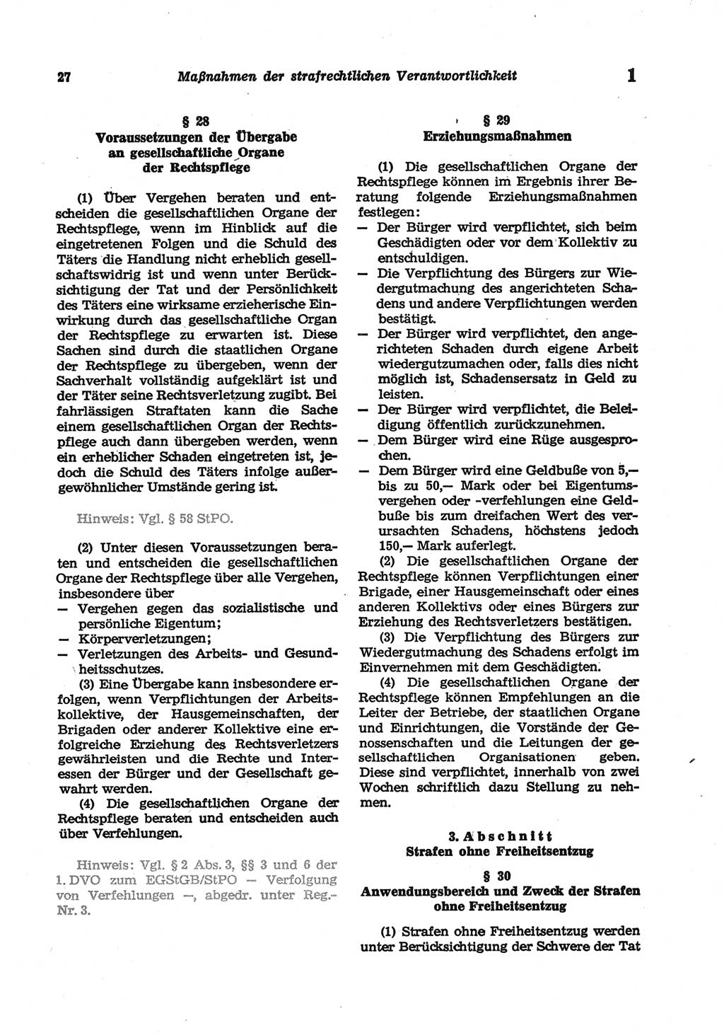 Strafgesetzbuch (StGB) der Deutschen Demokratischen Republik (DDR) und angrenzende Gesetze und Bestimmungen 1977, Seite 27 (StGB DDR Ges. Best. 1977, S. 27)