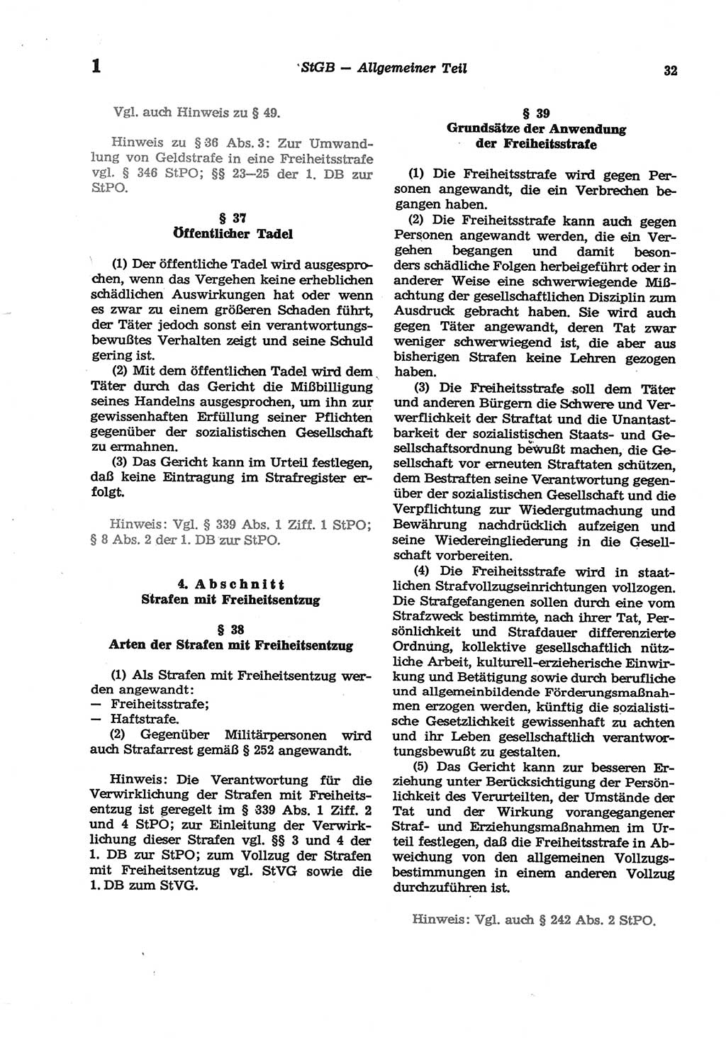 Strafgesetzbuch (StGB) der Deutschen Demokratischen Republik (DDR) und angrenzende Gesetze und Bestimmungen 1977, Seite 32 (StGB DDR Ges. Best. 1977, S. 32)