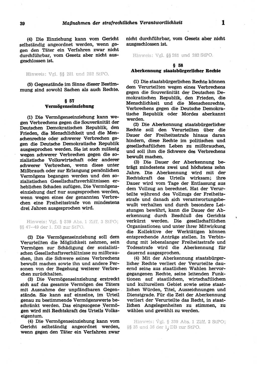Strafgesetzbuch (StGB) der Deutschen Demokratischen Republik (DDR) und angrenzende Gesetze und Bestimmungen 1977, Seite 39 (StGB DDR Ges. Best. 1977, S. 39)