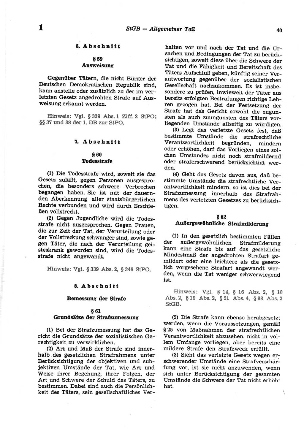 Strafgesetzbuch (StGB) der Deutschen Demokratischen Republik (DDR) und angrenzende Gesetze und Bestimmungen 1977, Seite 40 (StGB DDR Ges. Best. 1977, S. 40)