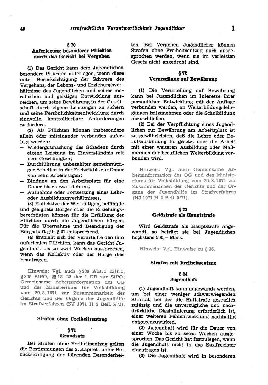 Strafgesetzbuch (StGB) der Deutschen Demokratischen Republik (DDR) und angrenzende Gesetze und Bestimmungen 1977, Seite 45 (StGB DDR Ges. Best. 1977, S. 45)
