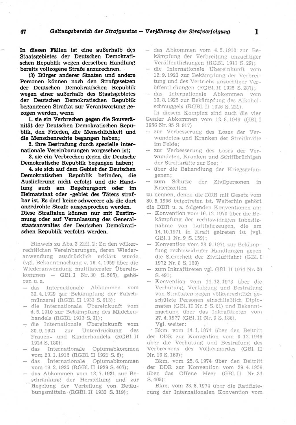 Strafgesetzbuch (StGB) der Deutschen Demokratischen Republik (DDR) und angrenzende Gesetze und Bestimmungen 1977, Seite 47 (StGB DDR Ges. Best. 1977, S. 47)