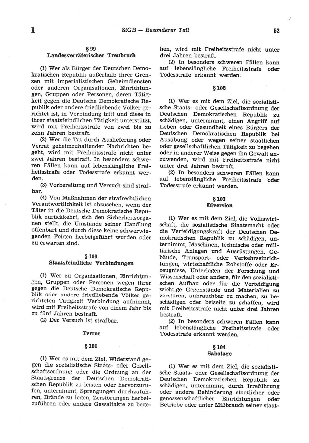 Strafgesetzbuch (StGB) der Deutschen Demokratischen Republik (DDR) und angrenzende Gesetze und Bestimmungen 1977, Seite 52 (StGB DDR Ges. Best. 1977, S. 52)