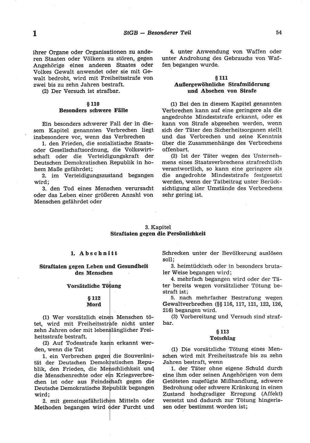 Strafgesetzbuch (StGB) der Deutschen Demokratischen Republik (DDR) und angrenzende Gesetze und Bestimmungen 1977, Seite 54 (StGB DDR Ges. Best. 1977, S. 54)