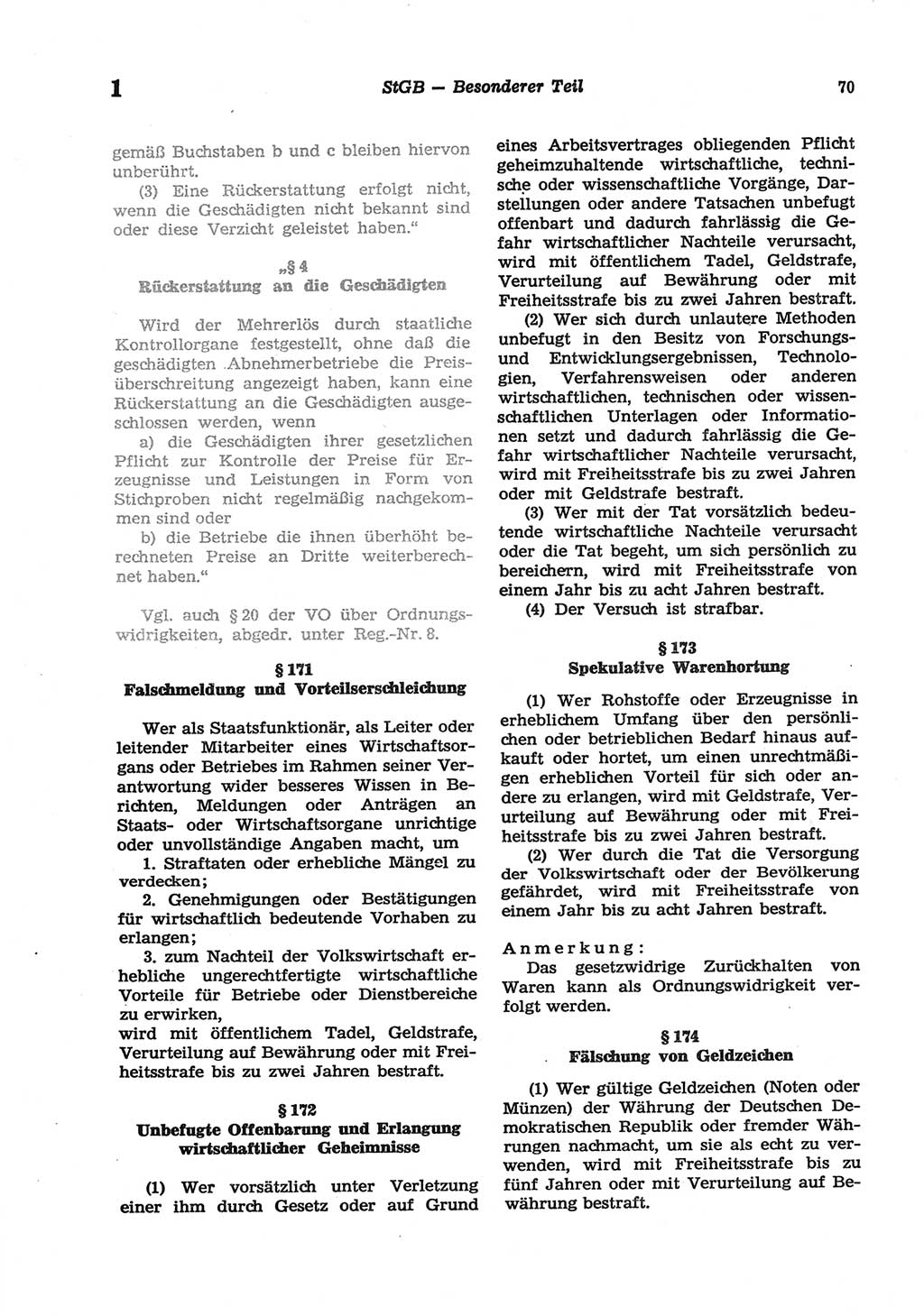 Strafgesetzbuch (StGB) der Deutschen Demokratischen Republik (DDR) und angrenzende Gesetze und Bestimmungen 1977, Seite 70 (StGB DDR Ges. Best. 1977, S. 70)